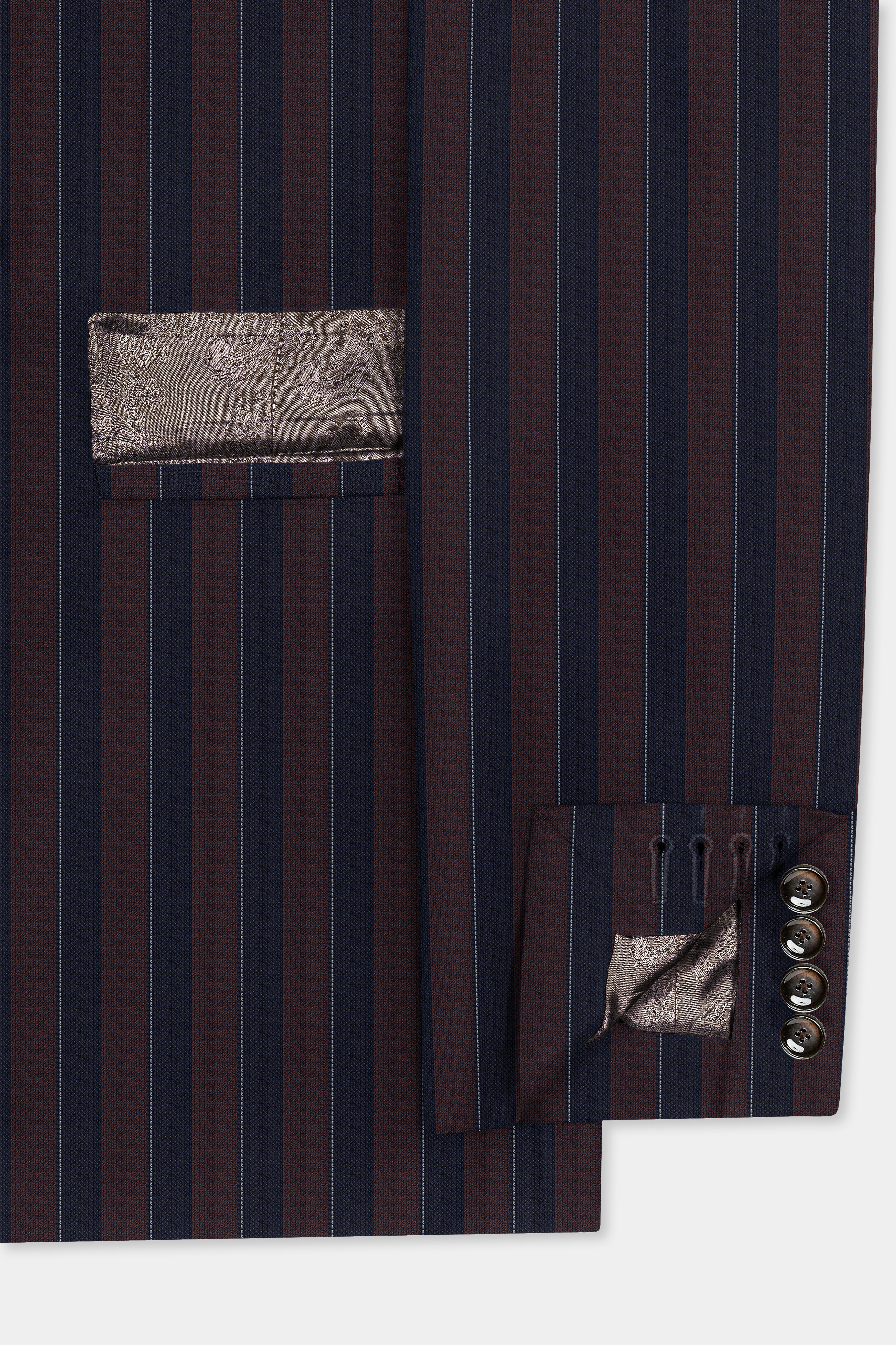 Bistre Brown and Admiral Blue Striped Wool Rich Blazer