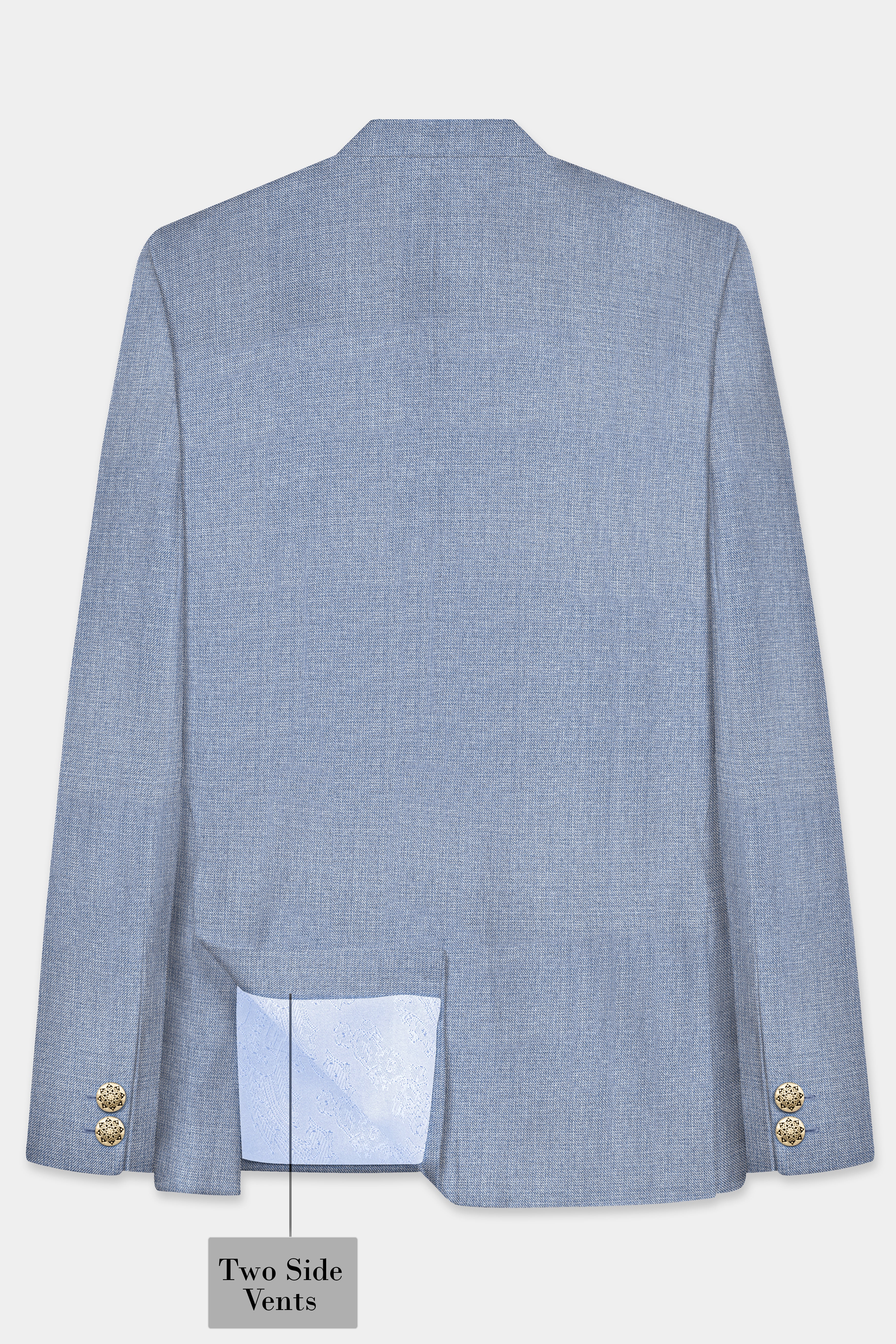 Bluish Windowpane Wool Rich Cross Placket Bandhgala Blazer