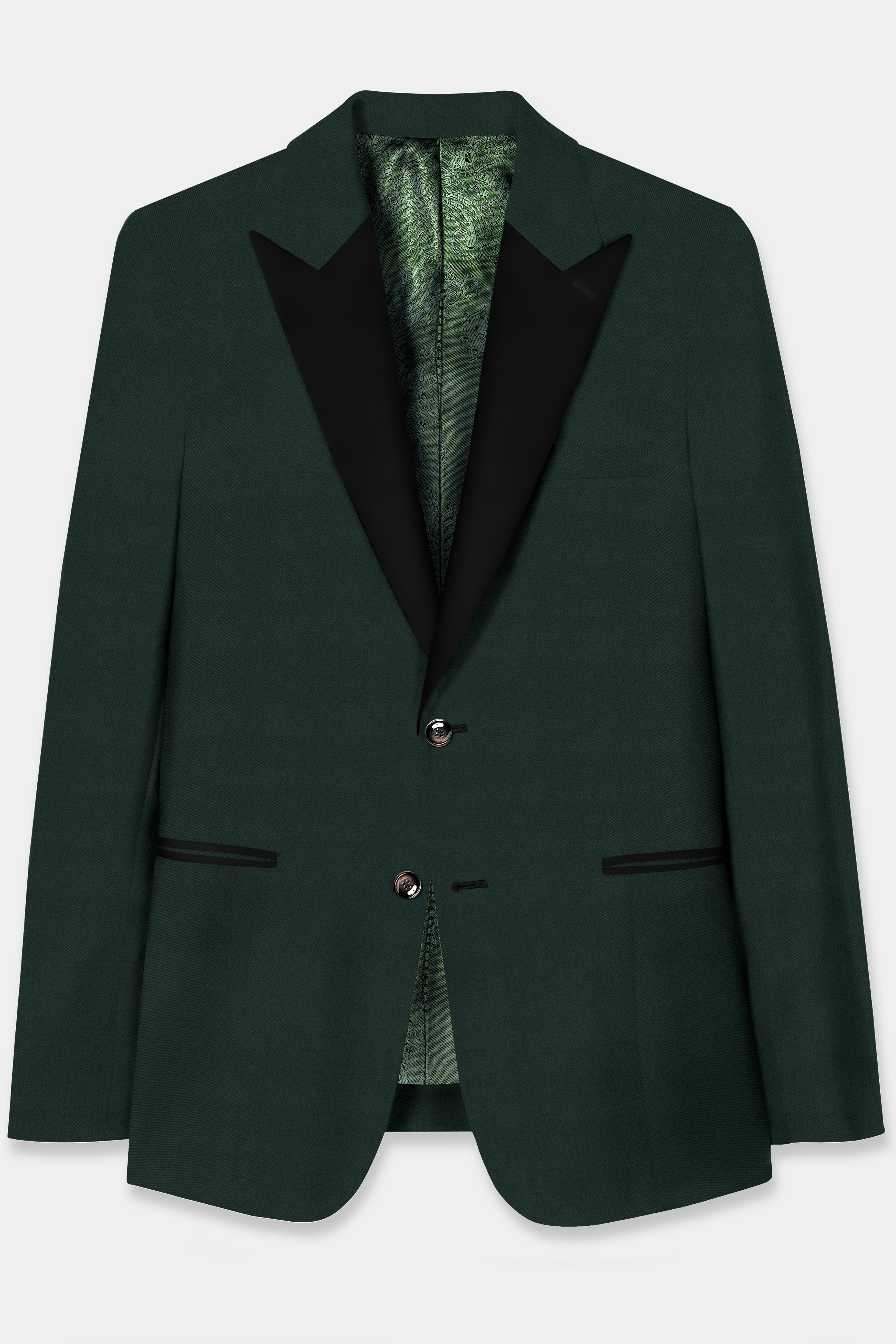 Celtic Green Wool Rich Peak Collar Tuxedo Blazer