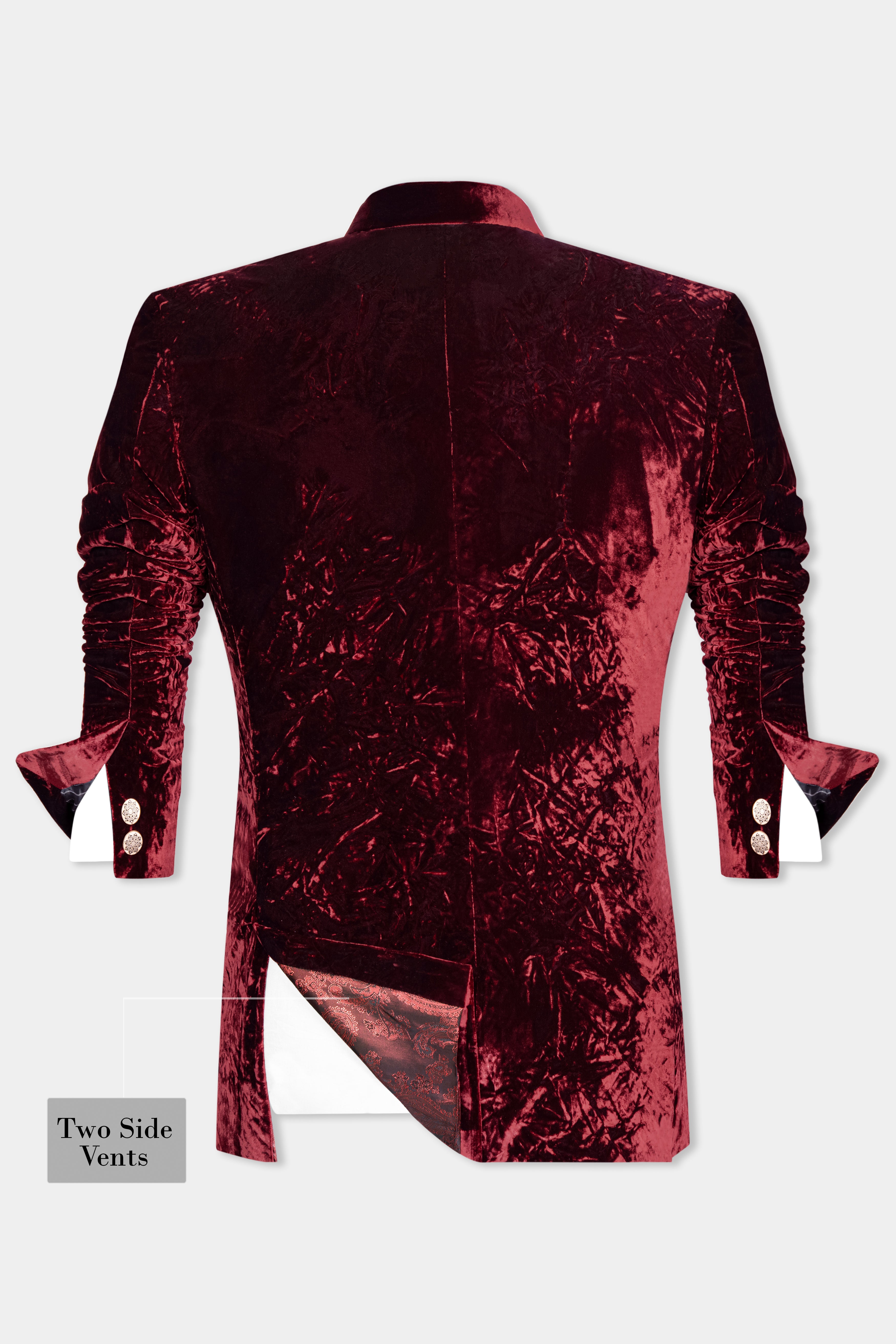 Bulgarian Maroon Crushed Velvet Bandhgala Blazer