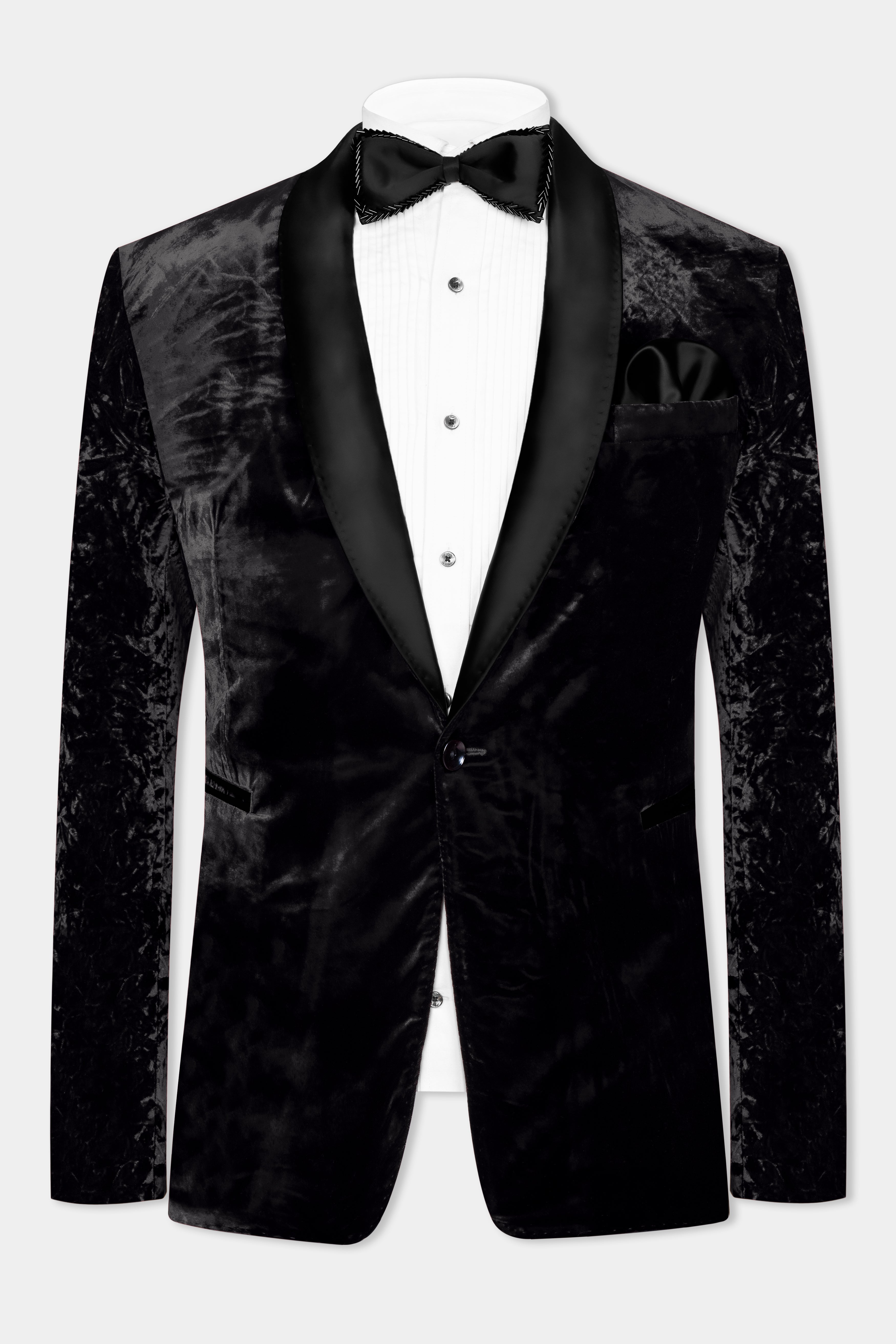 Jade Black Crushed Velvet Tuxedo Blazer