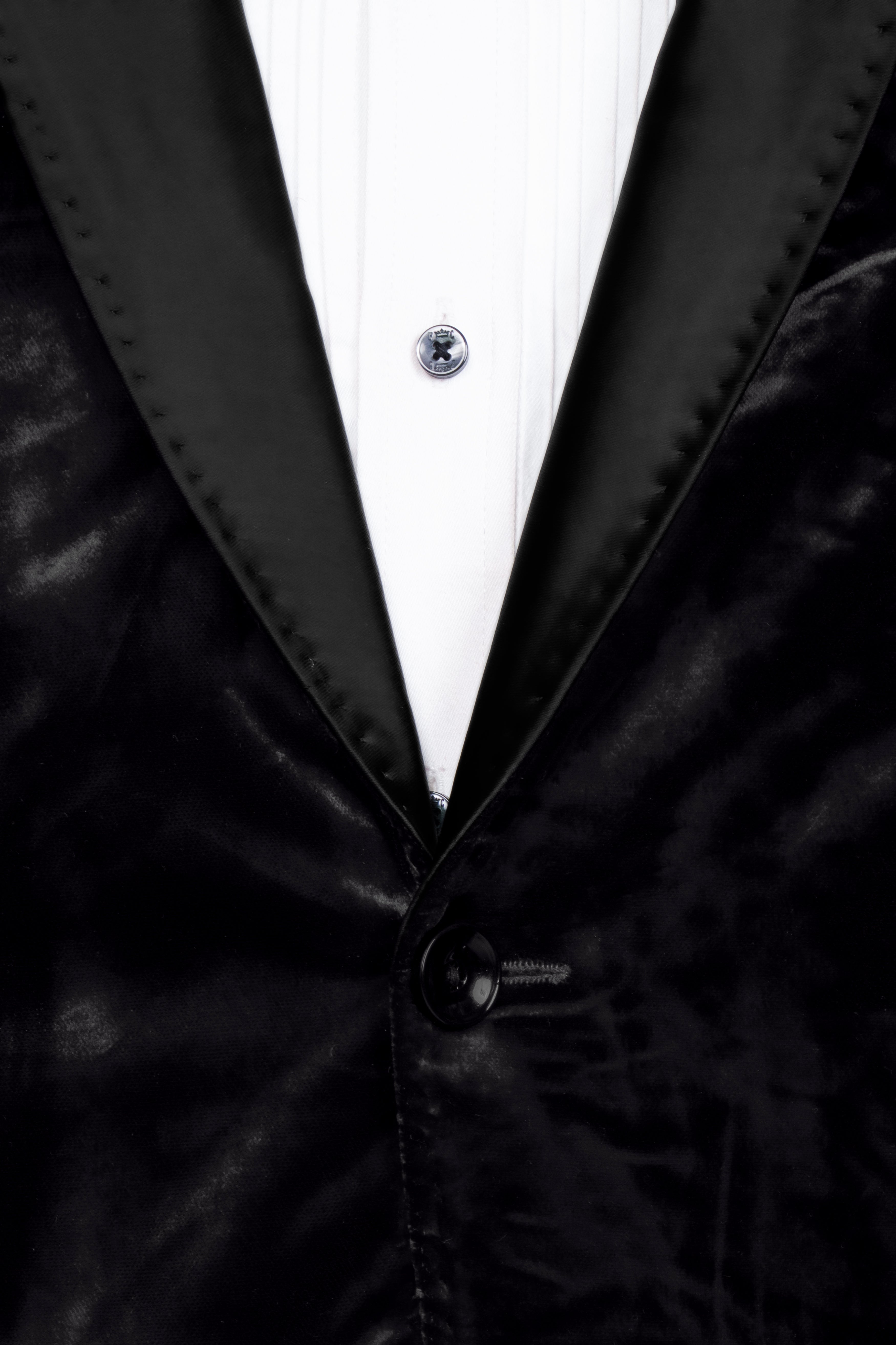 Jade Black Crushed Velvet Tuxedo Blazer