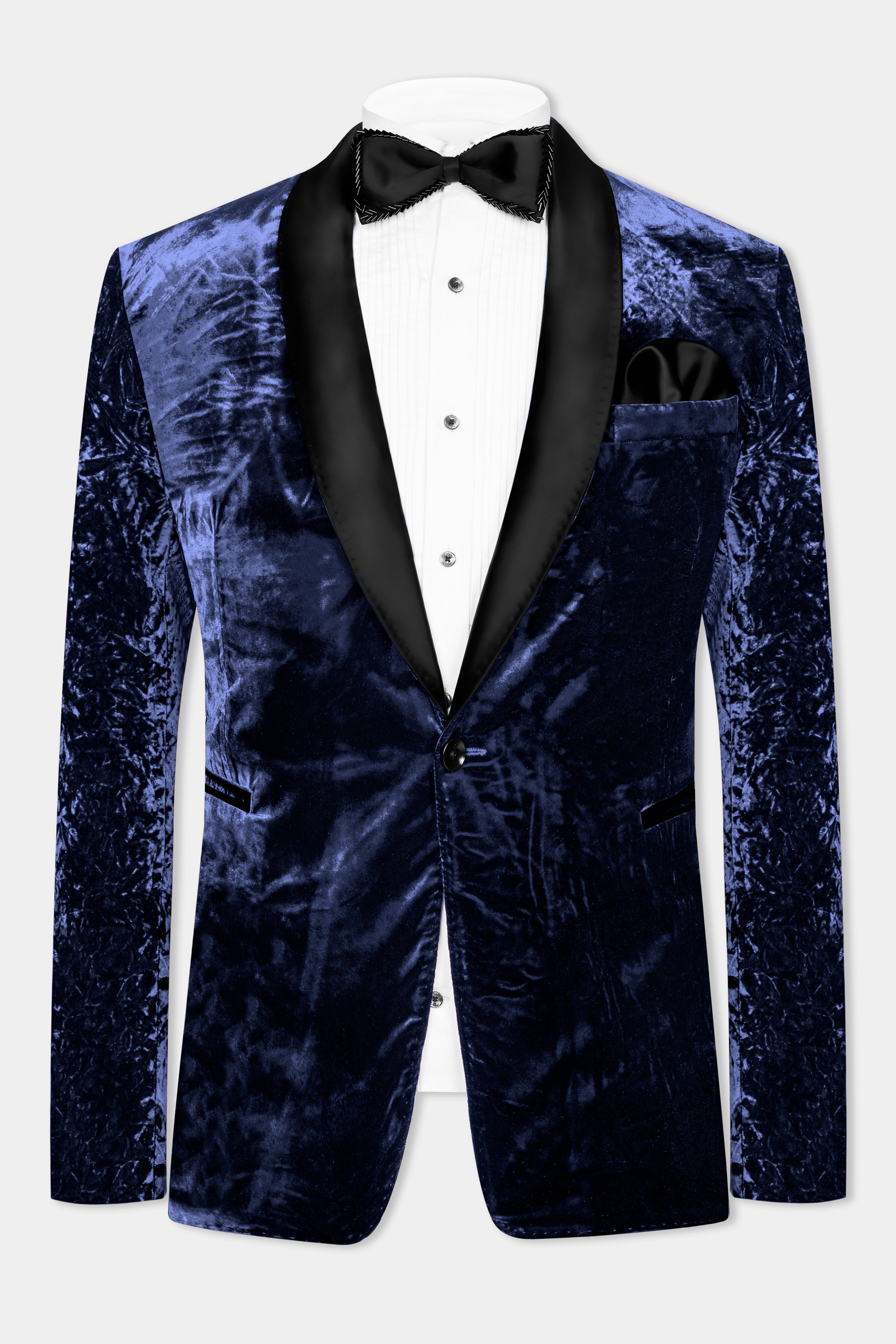 Ebony Blue Crushed Velvet Tuxedo Blazer
