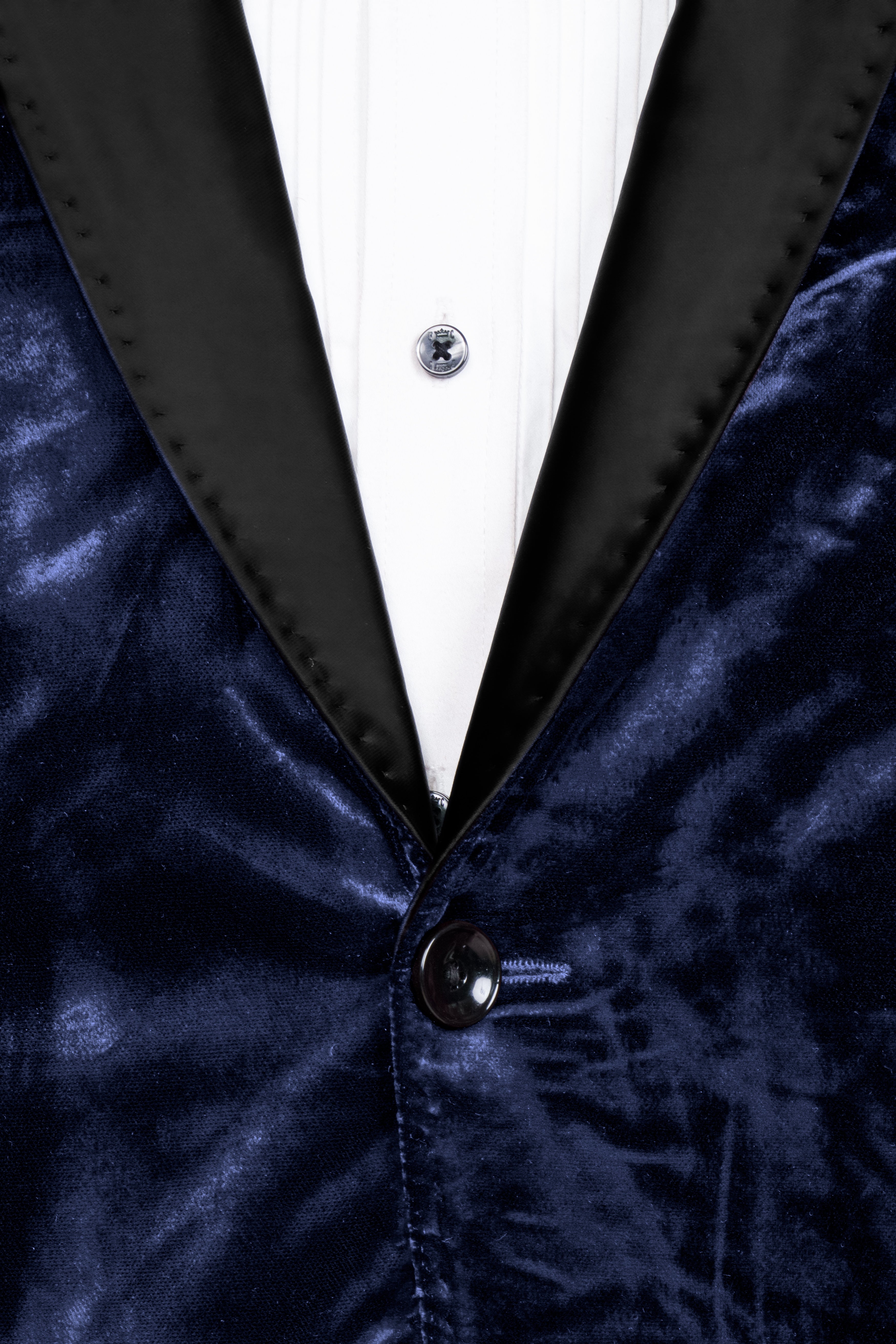 Ebony Blue Crushed Velvet Tuxedo Blazer