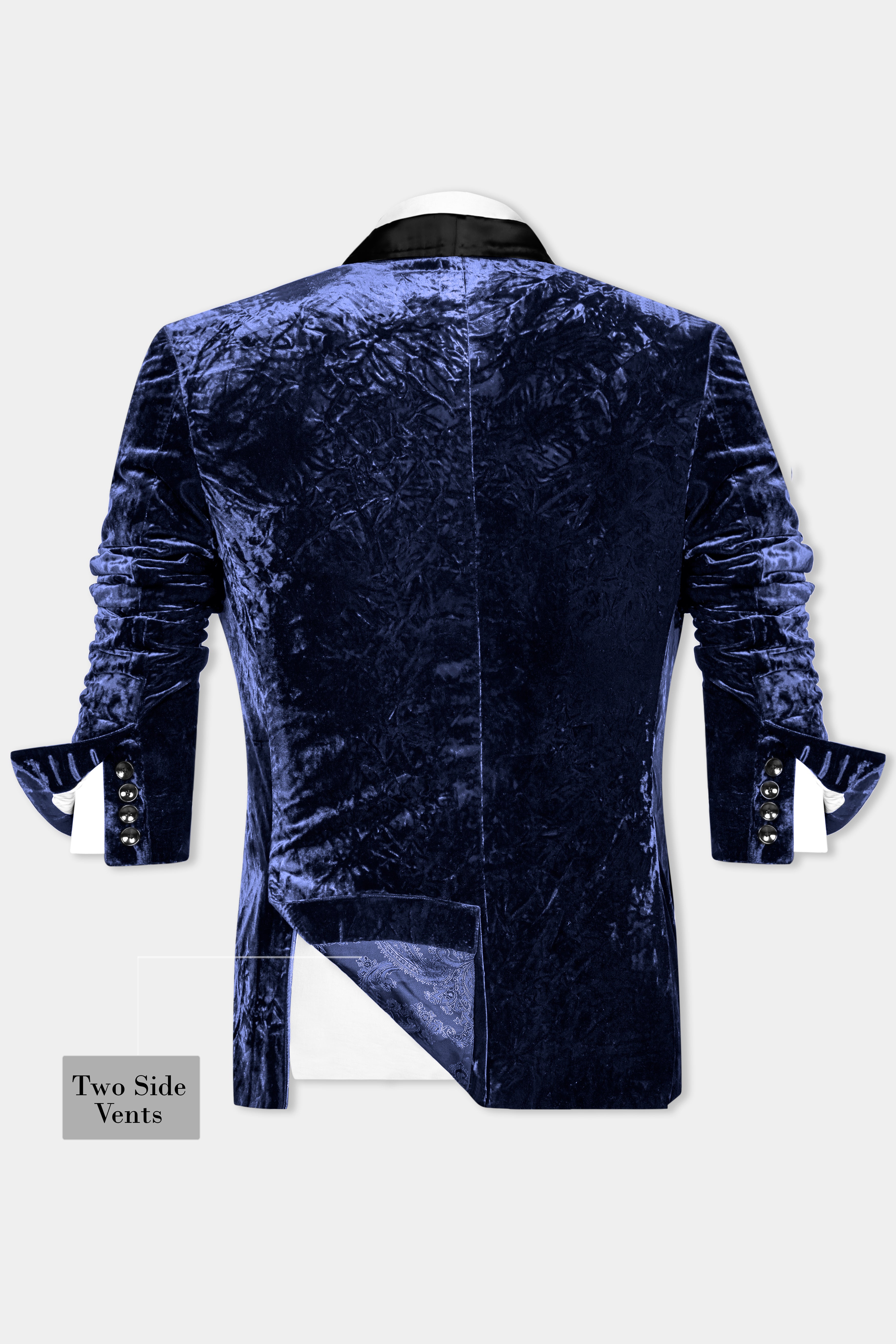 Ebony Blue Crushed Velvet Tuxedo Blazer