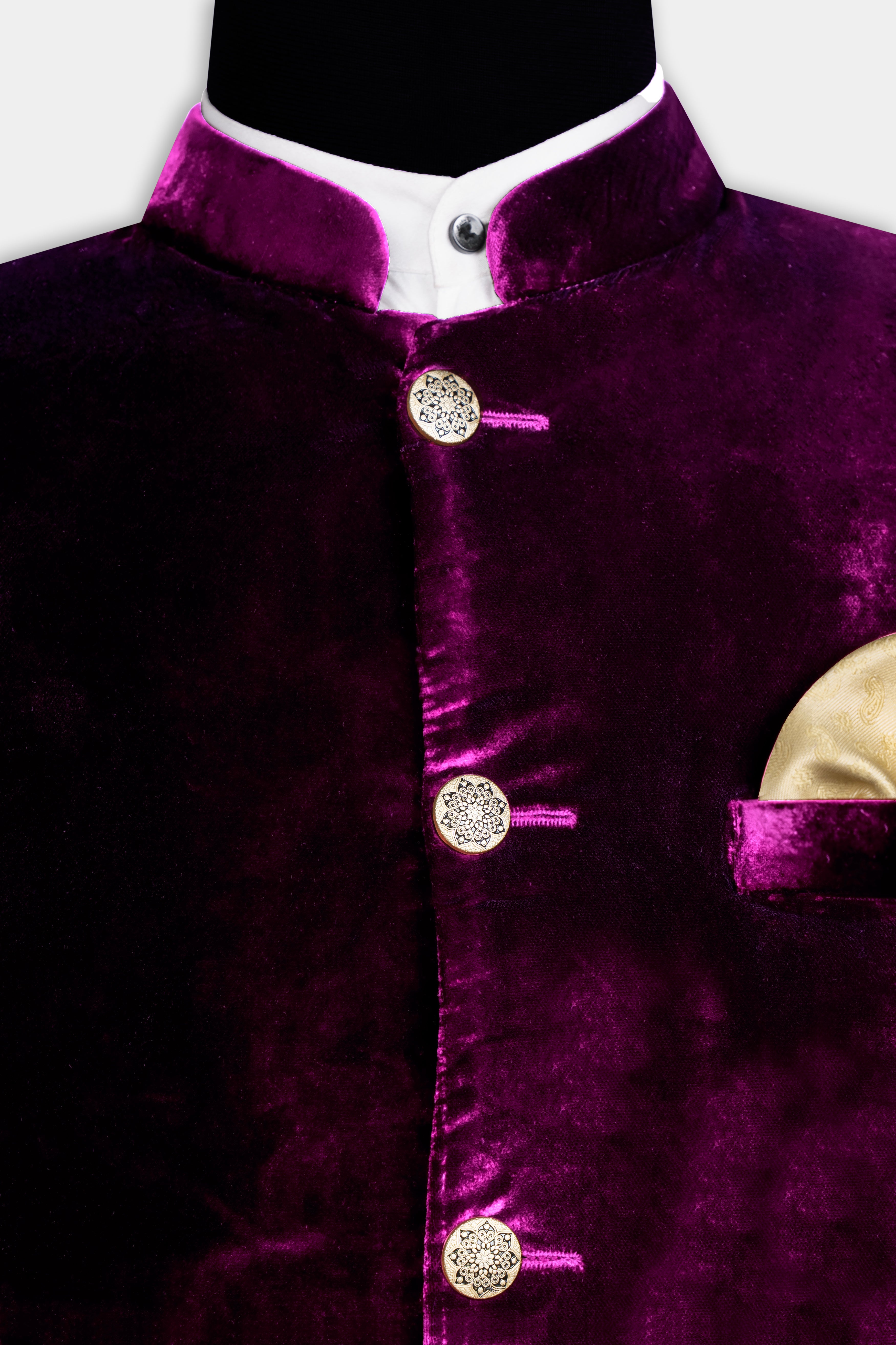 Melanzane Purple Crushed Velvet Bandhgala Blazer