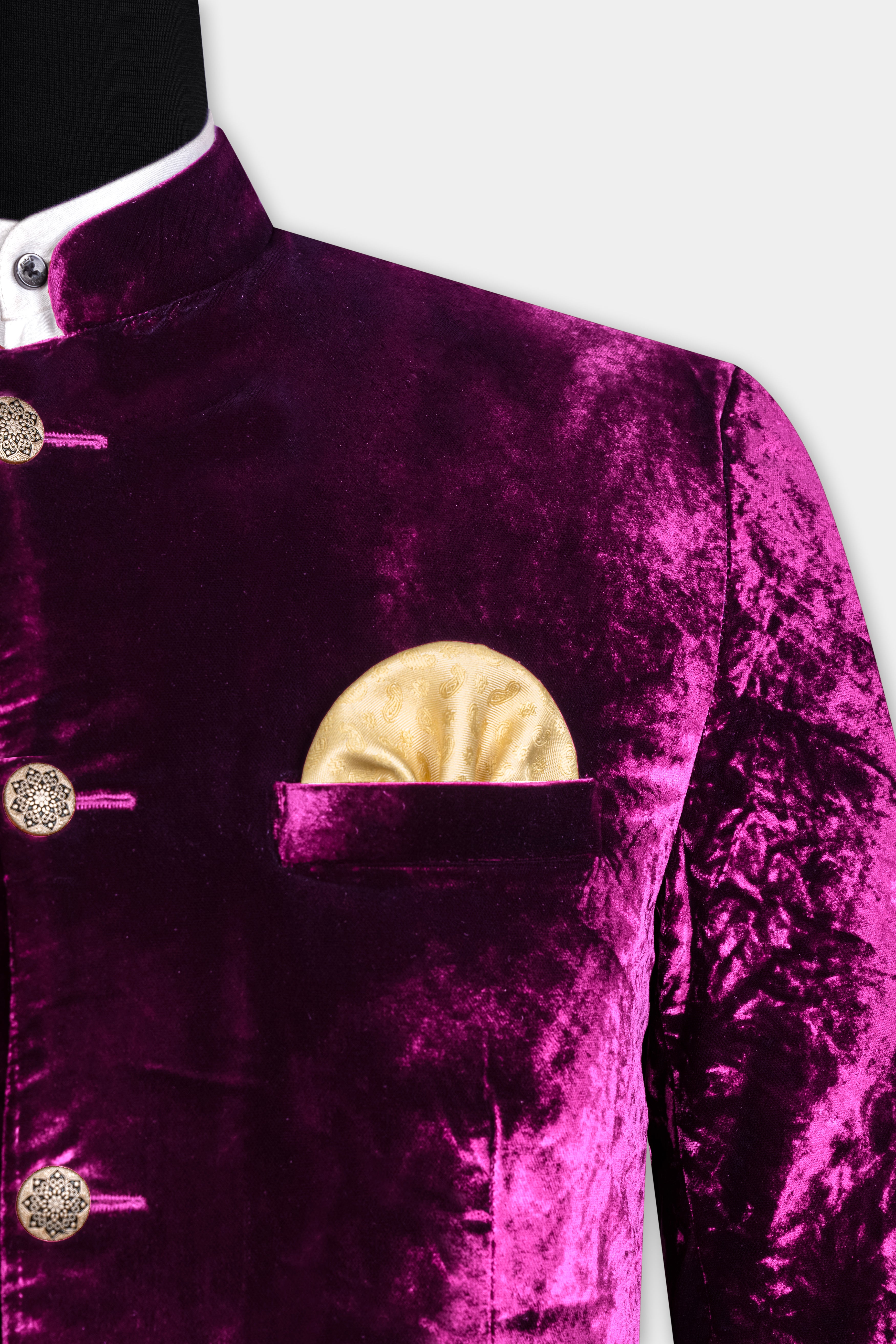 Melanzane Purple Crushed Velvet Bandhgala Blazer