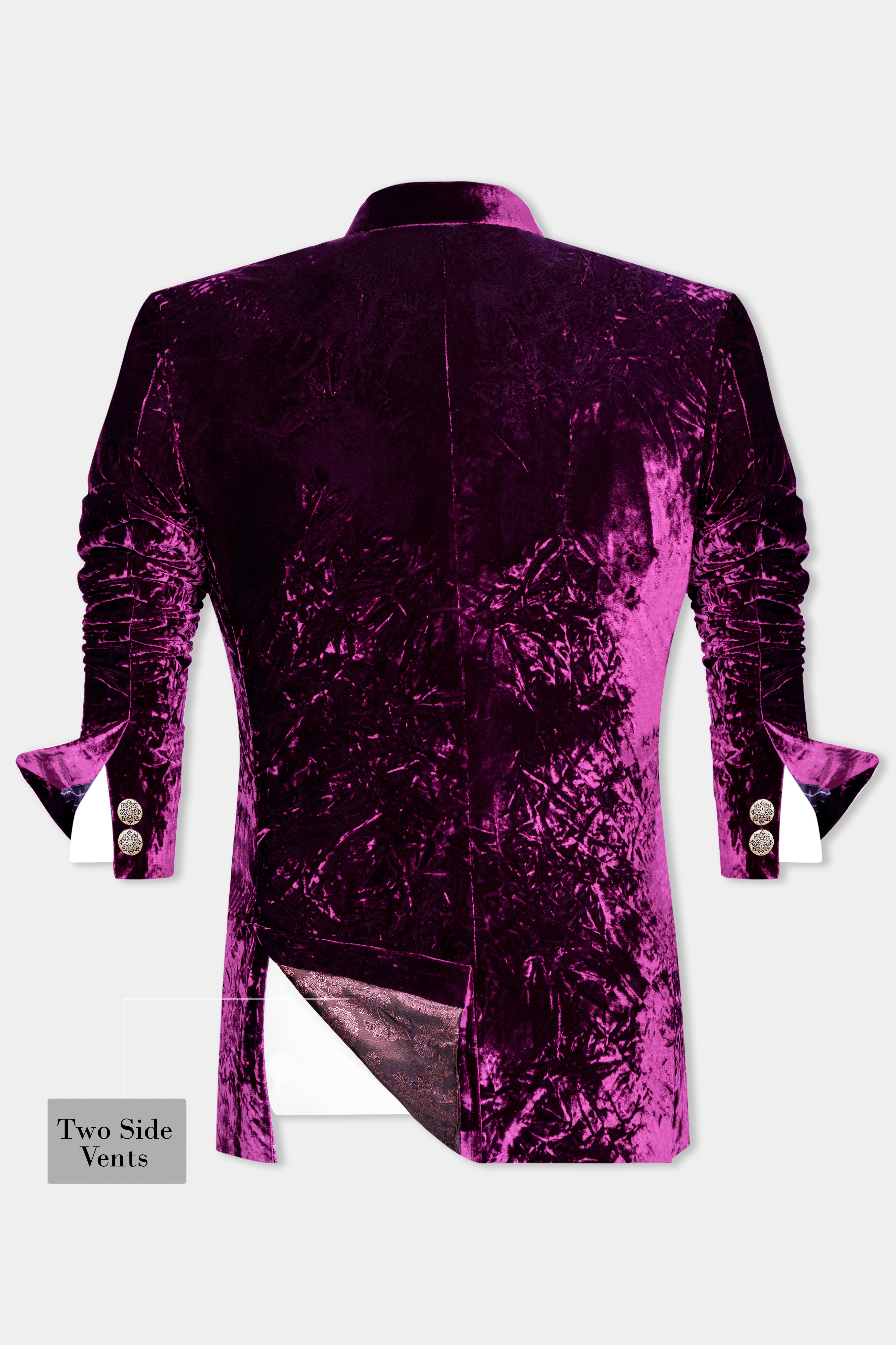 Melanzane Purple Crushed Velvet Bandhgala Blazer