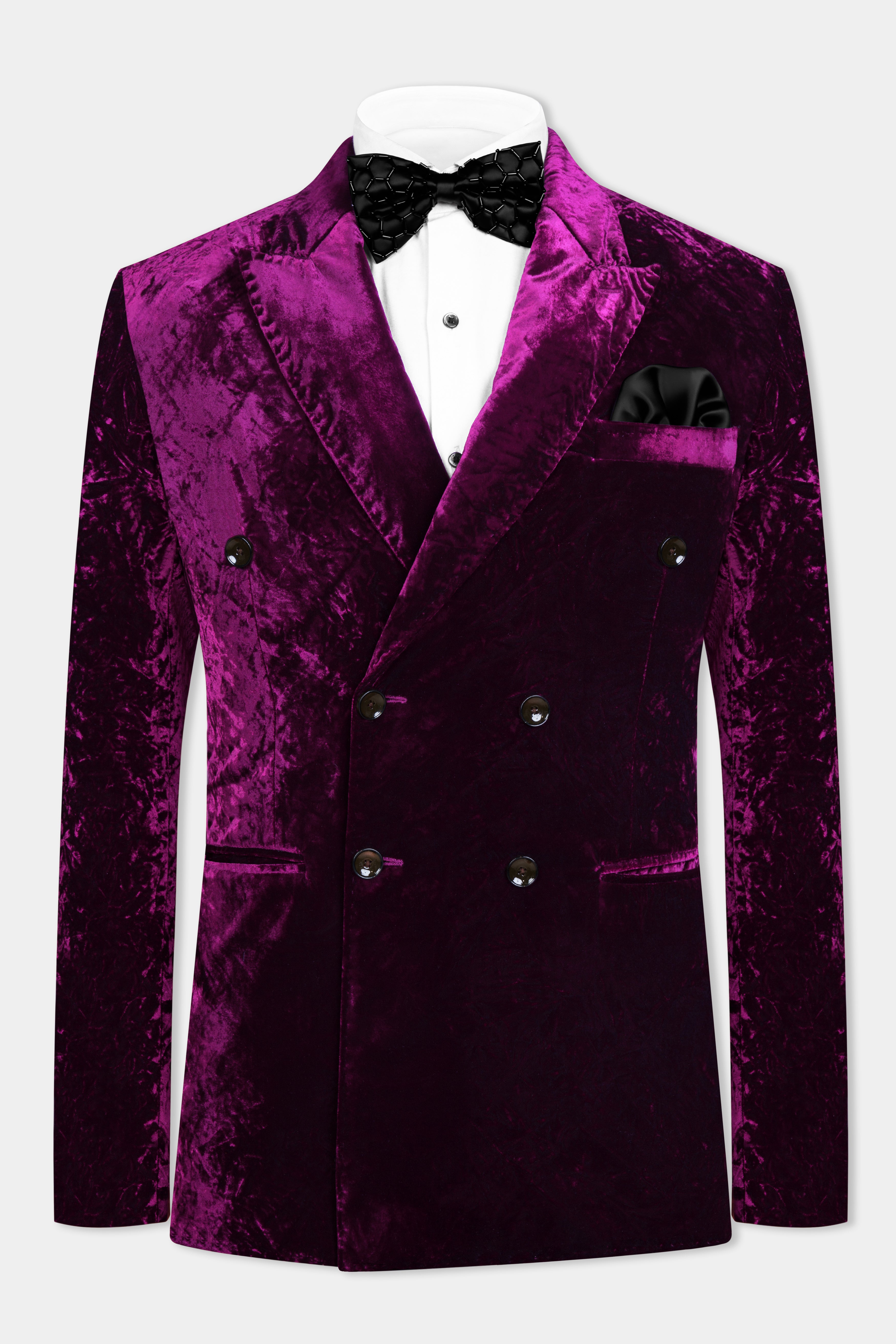 Melanzane Purple Double Breasted Crushed Velvet Blazer