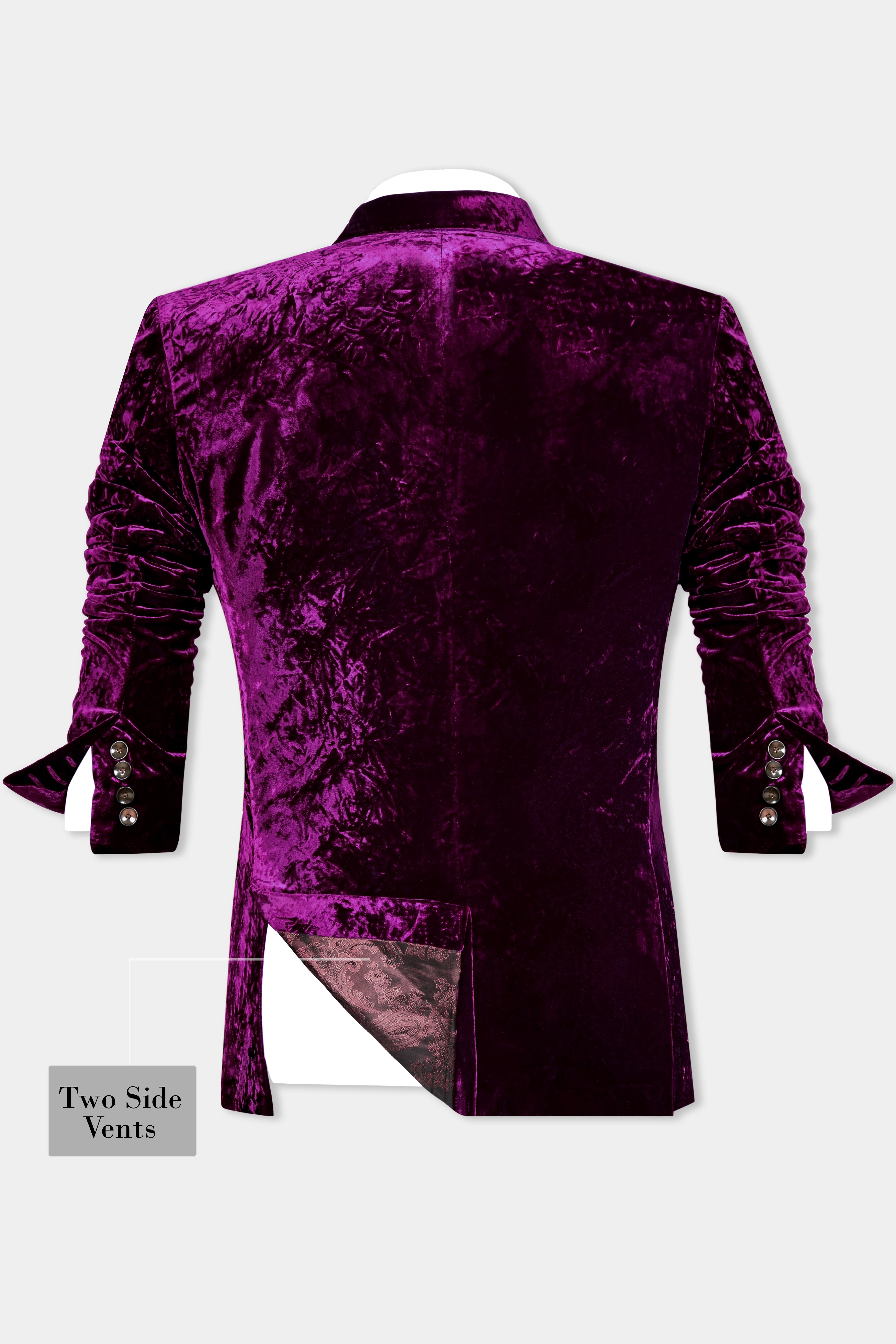 Melanzane Purple Double Breasted Crushed Velvet Blazer