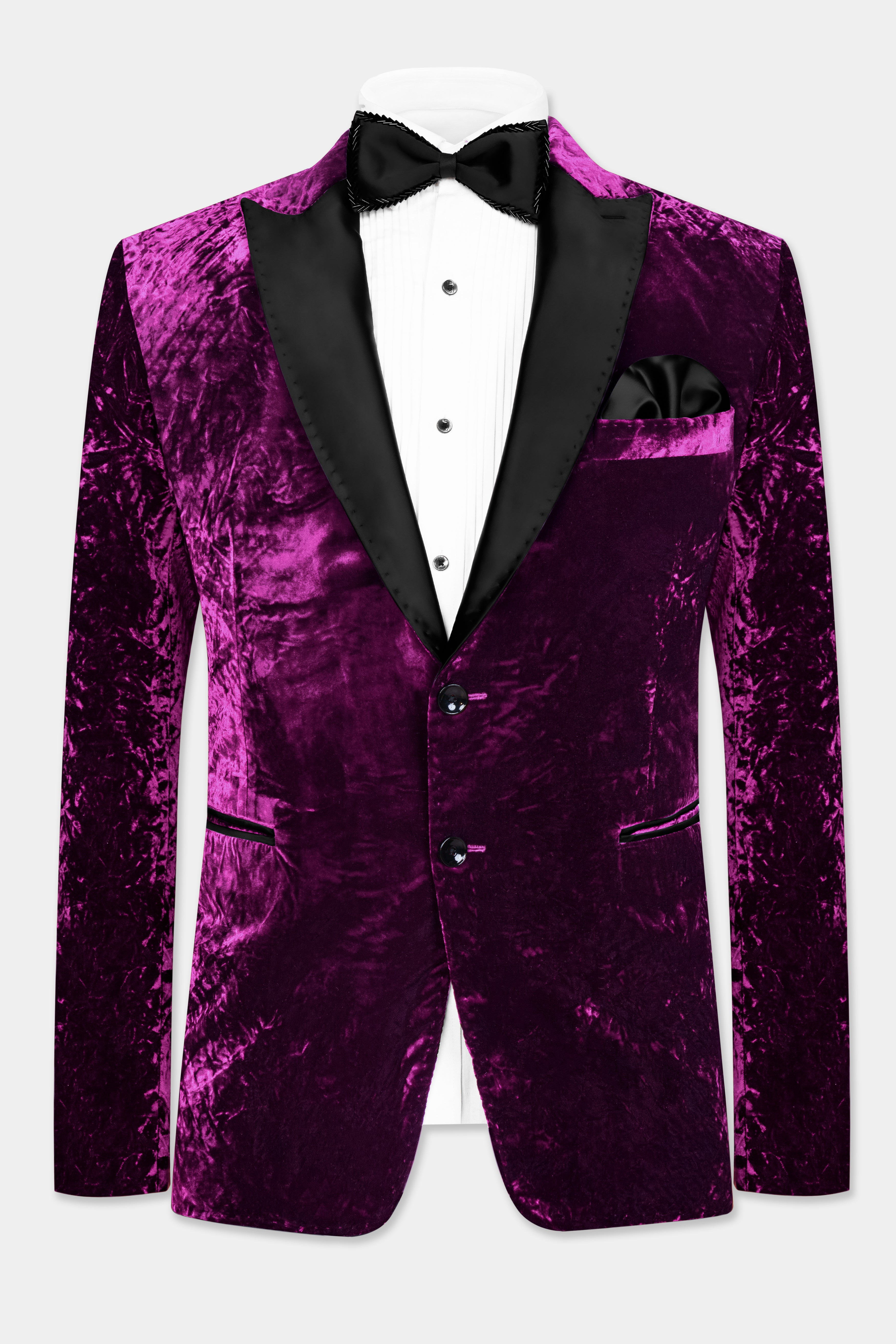 Melanzane Purple Crushed Velvet Peak Collar Tuxedo Blazer