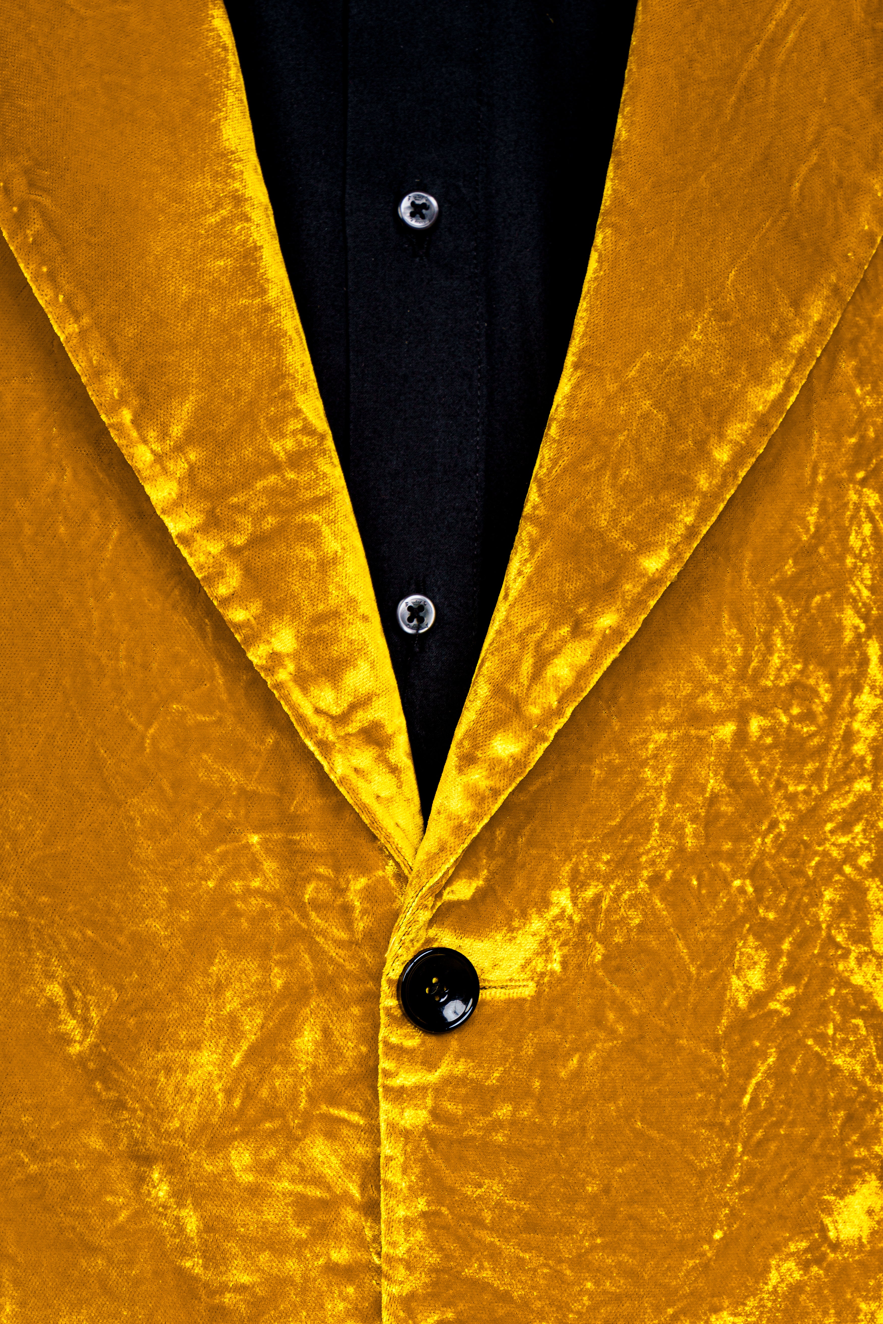 Gamboge Yellow Crushed Velvet Blazer