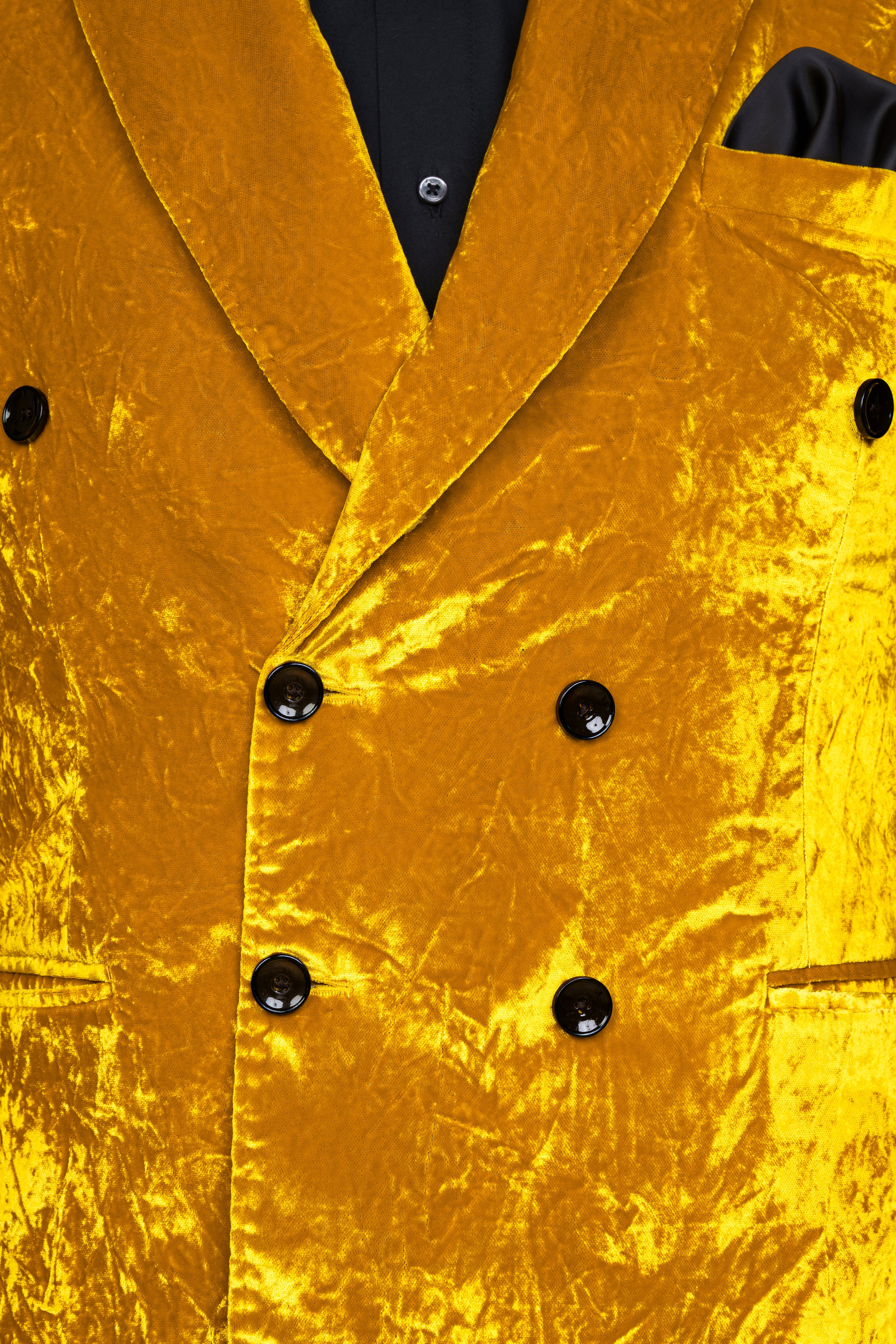 Gamboge Yellow Double Breasted Crushed Velvet Blazer