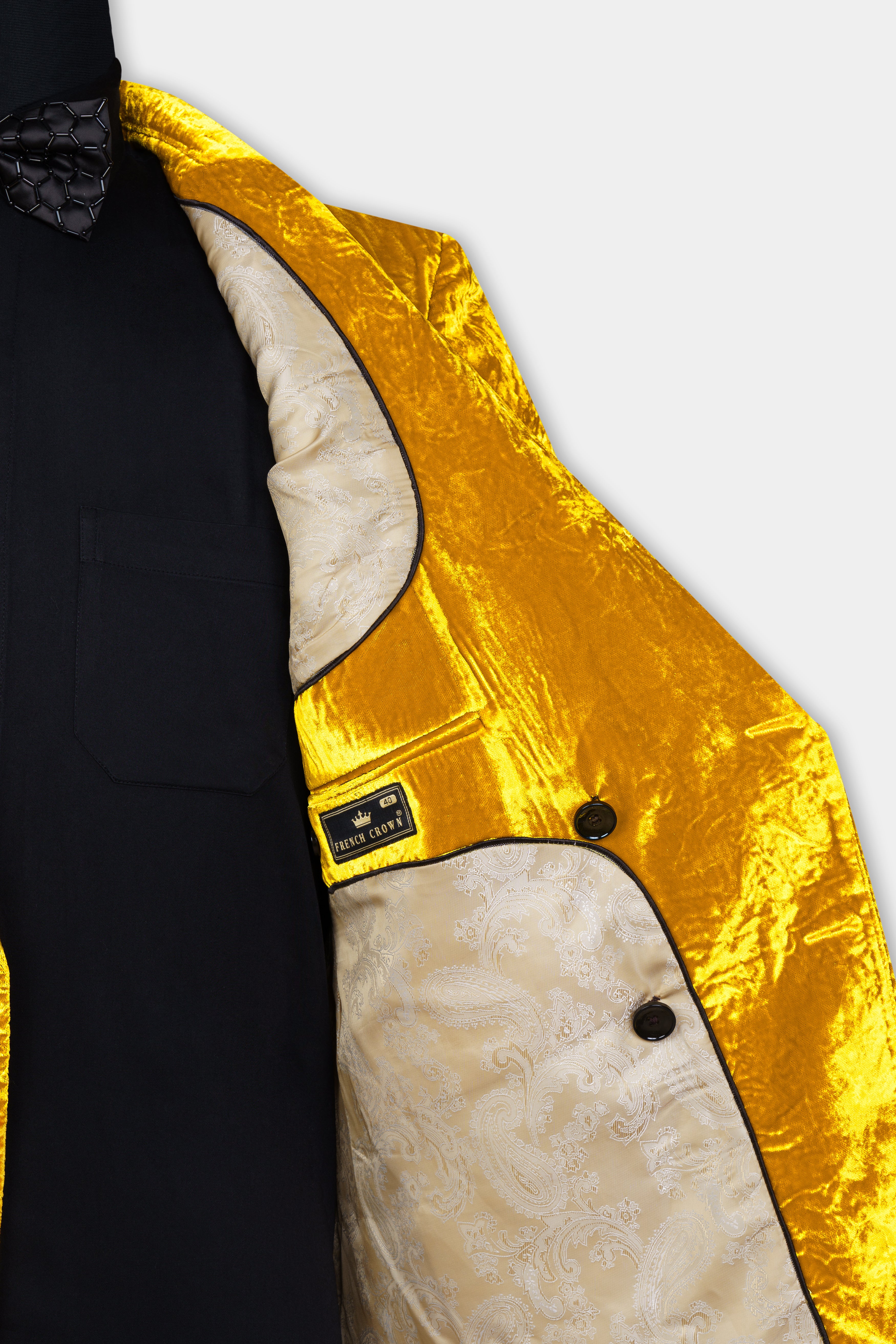 Gamboge Yellow Double Breasted Crushed Velvet Blazer