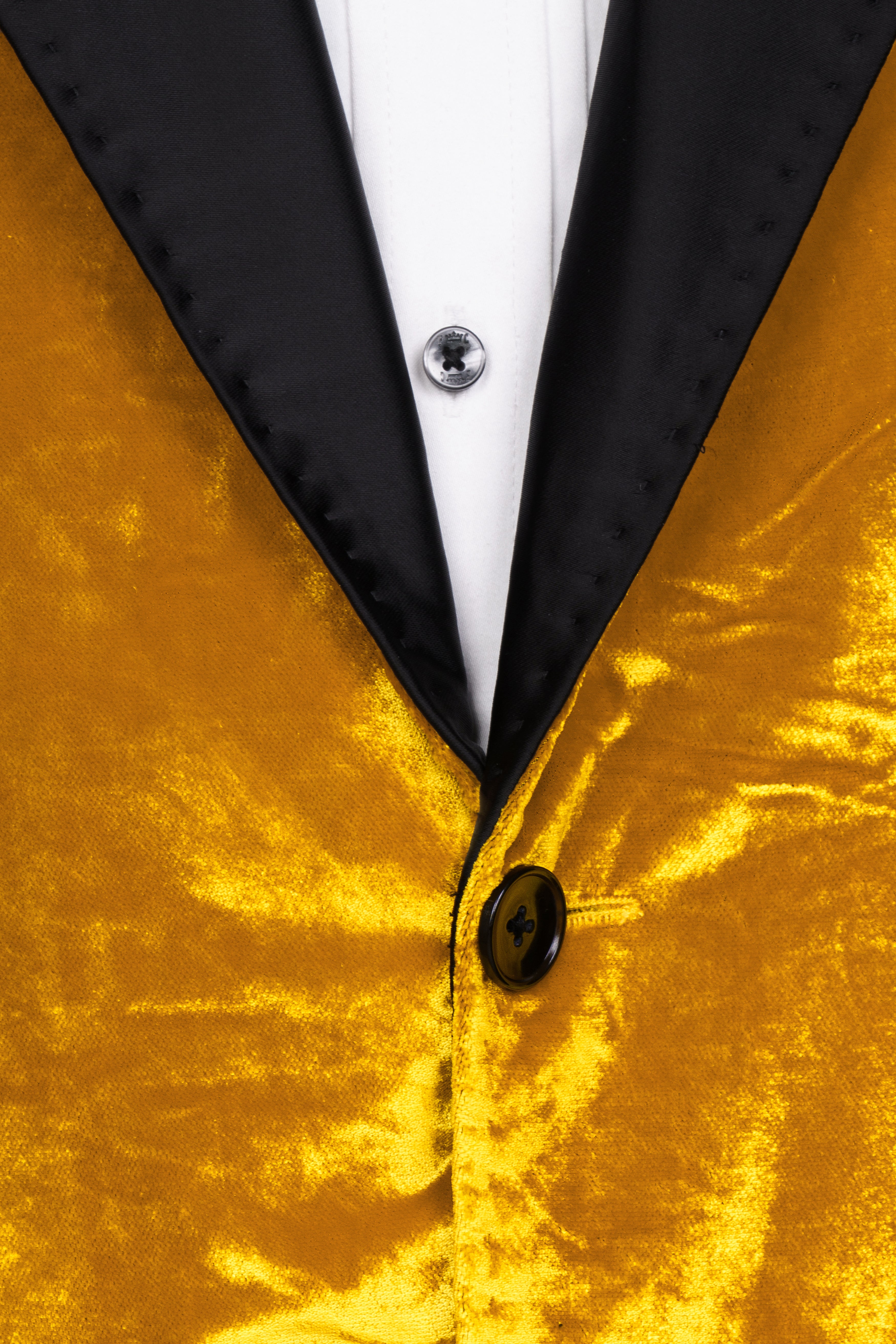 Gamboge Yellow Crushed Velvet Peak Collar Tuxedo Blazer