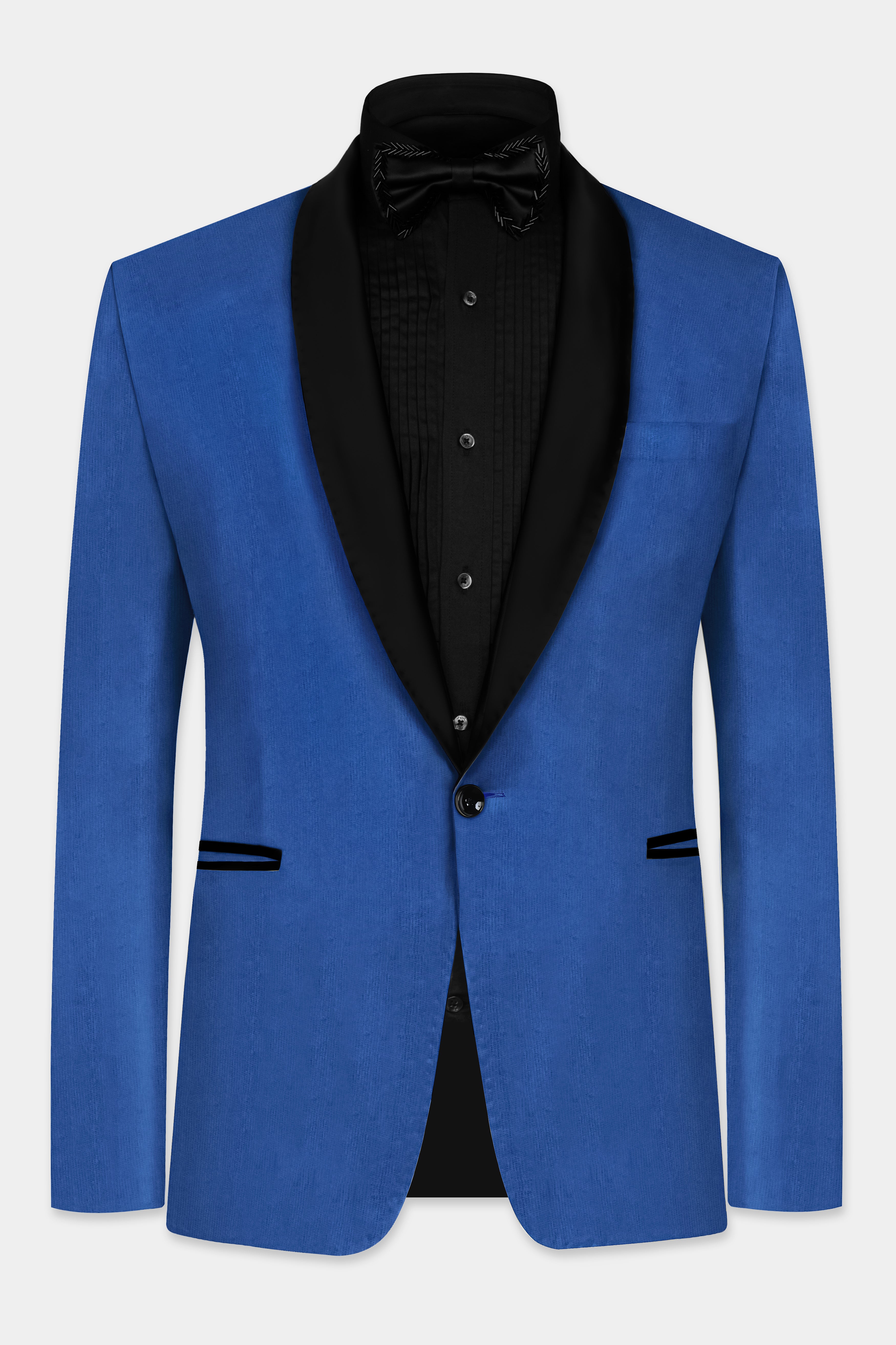 Cobalt Blue Textured Corduroy Premium Cotton Designer Tuxedo Blazer