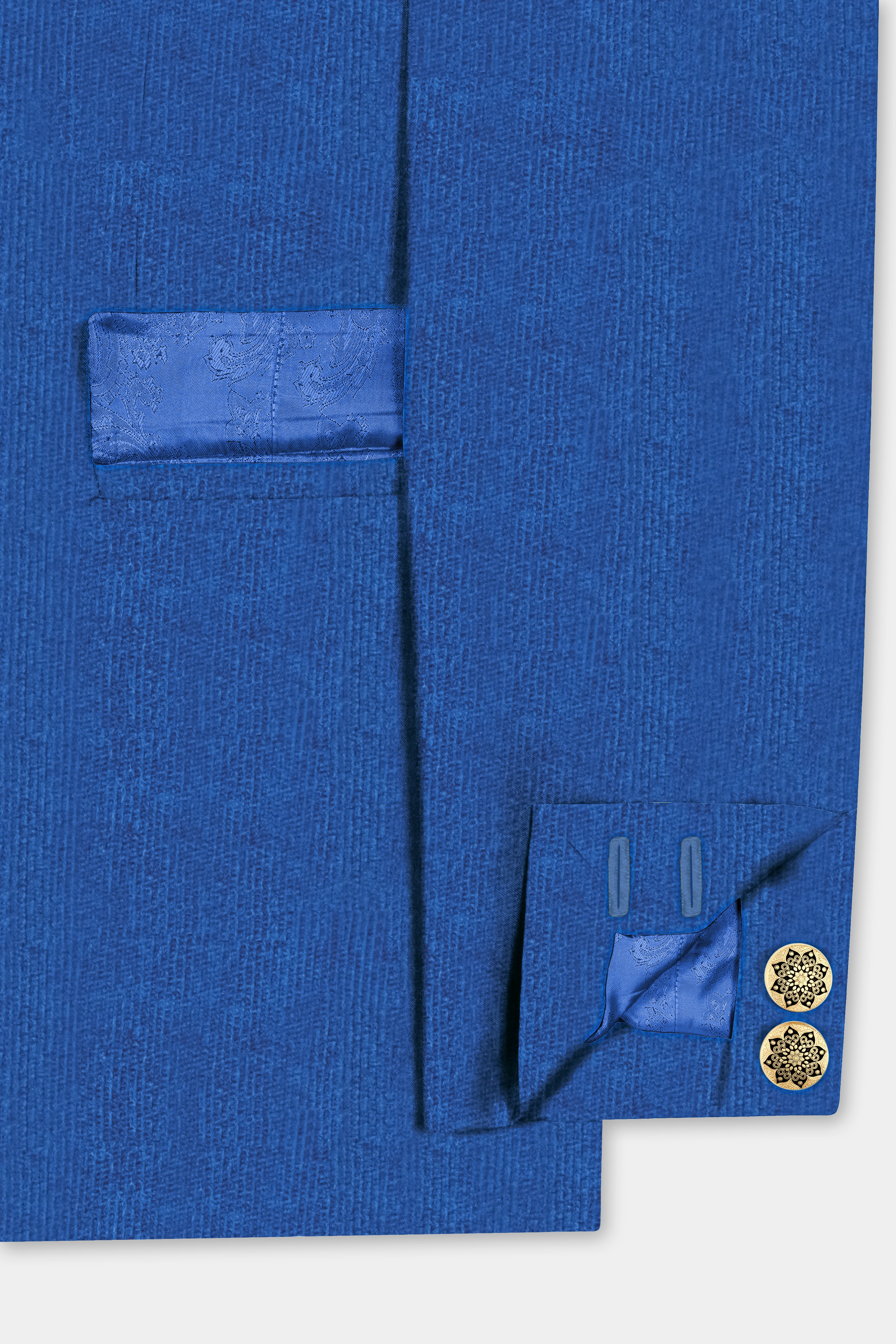 Cobalt Blue Cross Placket Bandhgala Corduroy Premium Cotton Designer Blazer