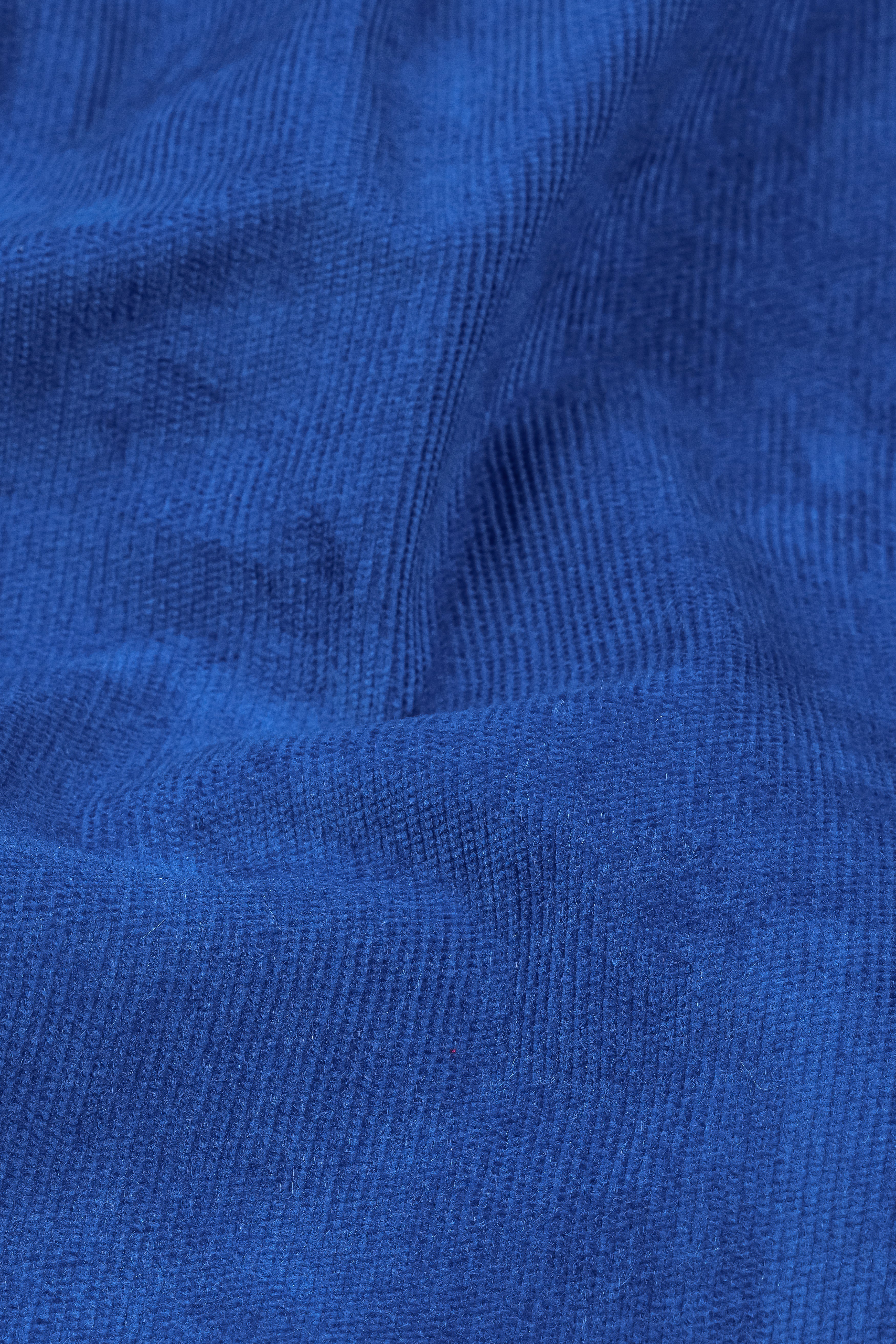 Cobalt Blue Cross Placket Bandhgala/Mandarin Corduroy Premium Cotton Designer Blazer