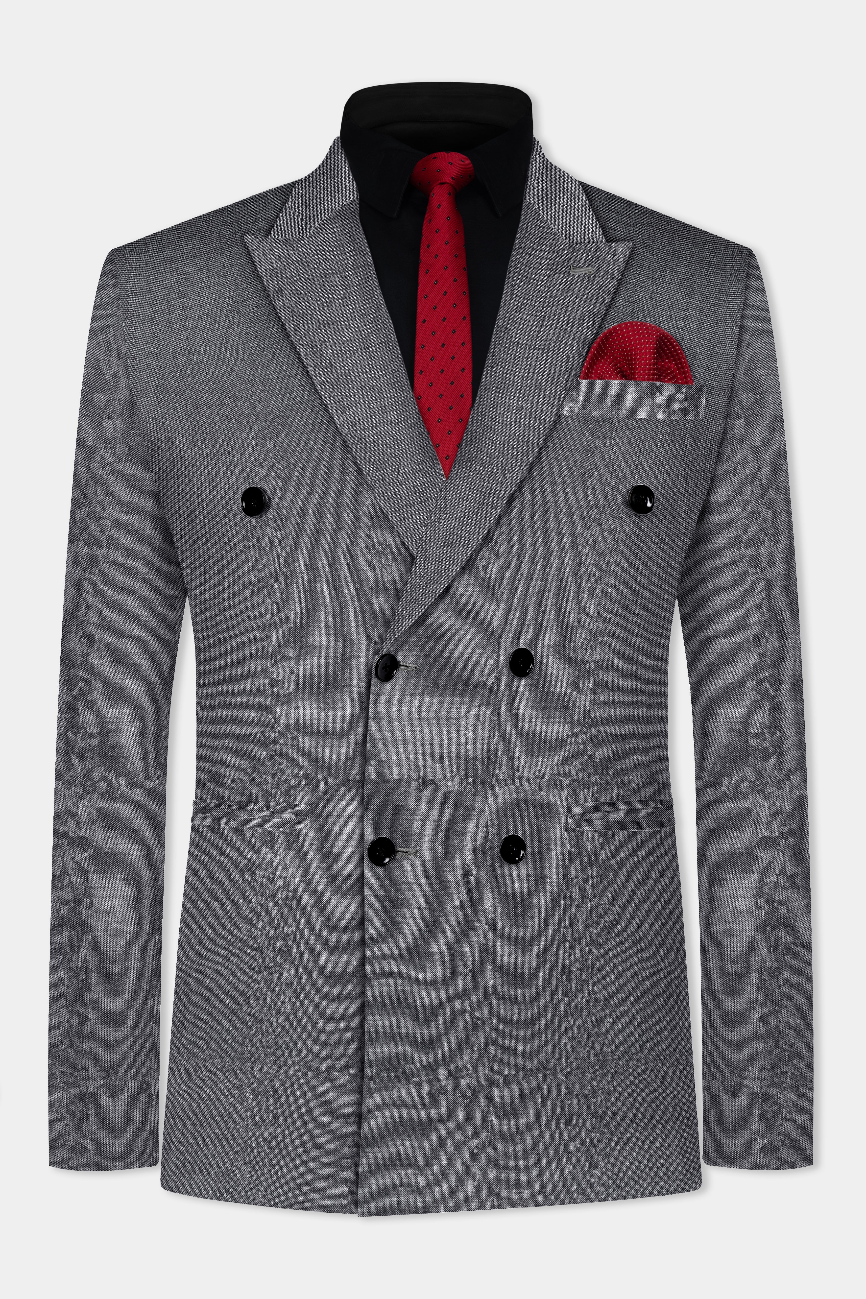 Vampire Gray Textured Wool Rich Double Breasted Blazer