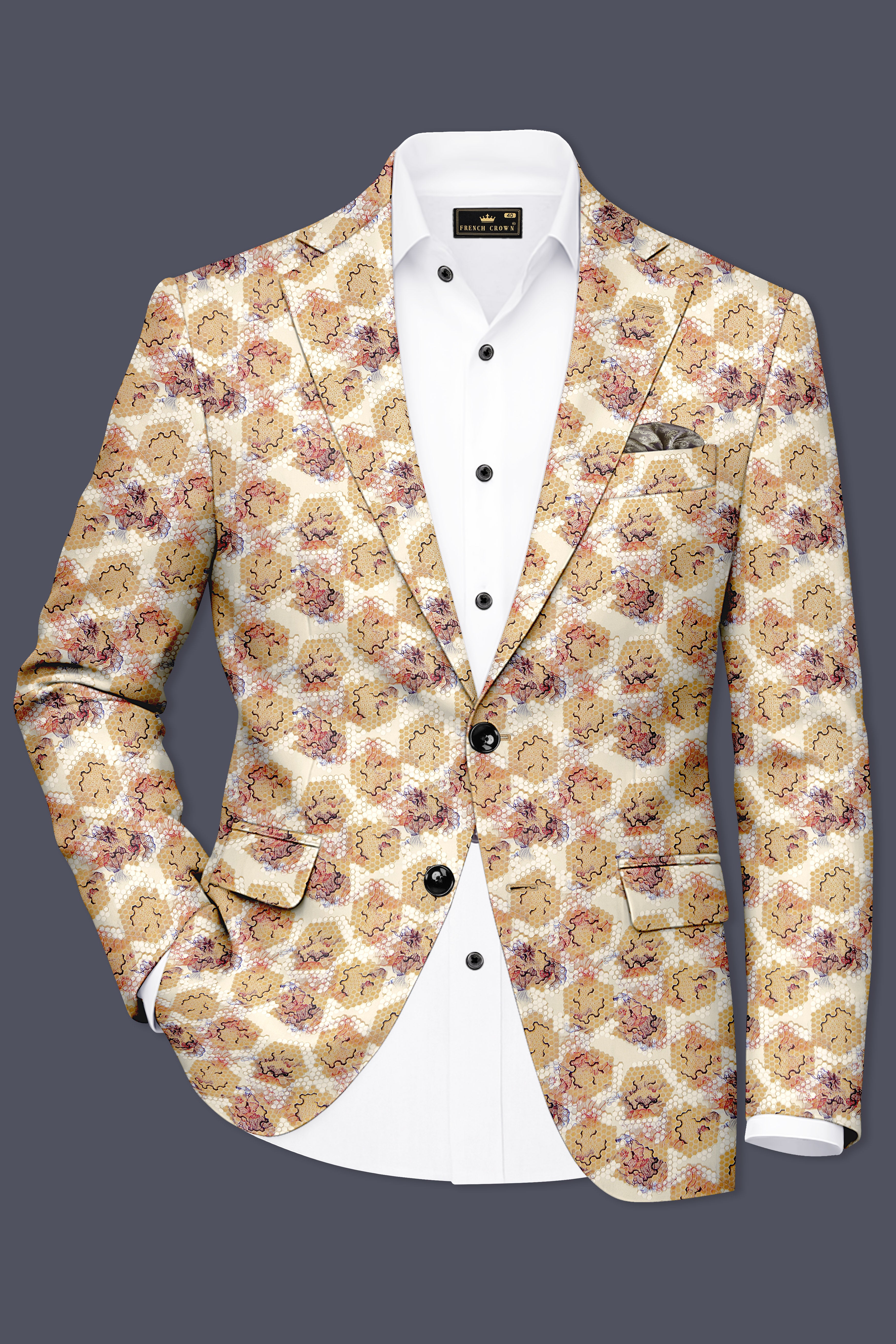 Cream Honeycomb Print Premium Designer Blazer