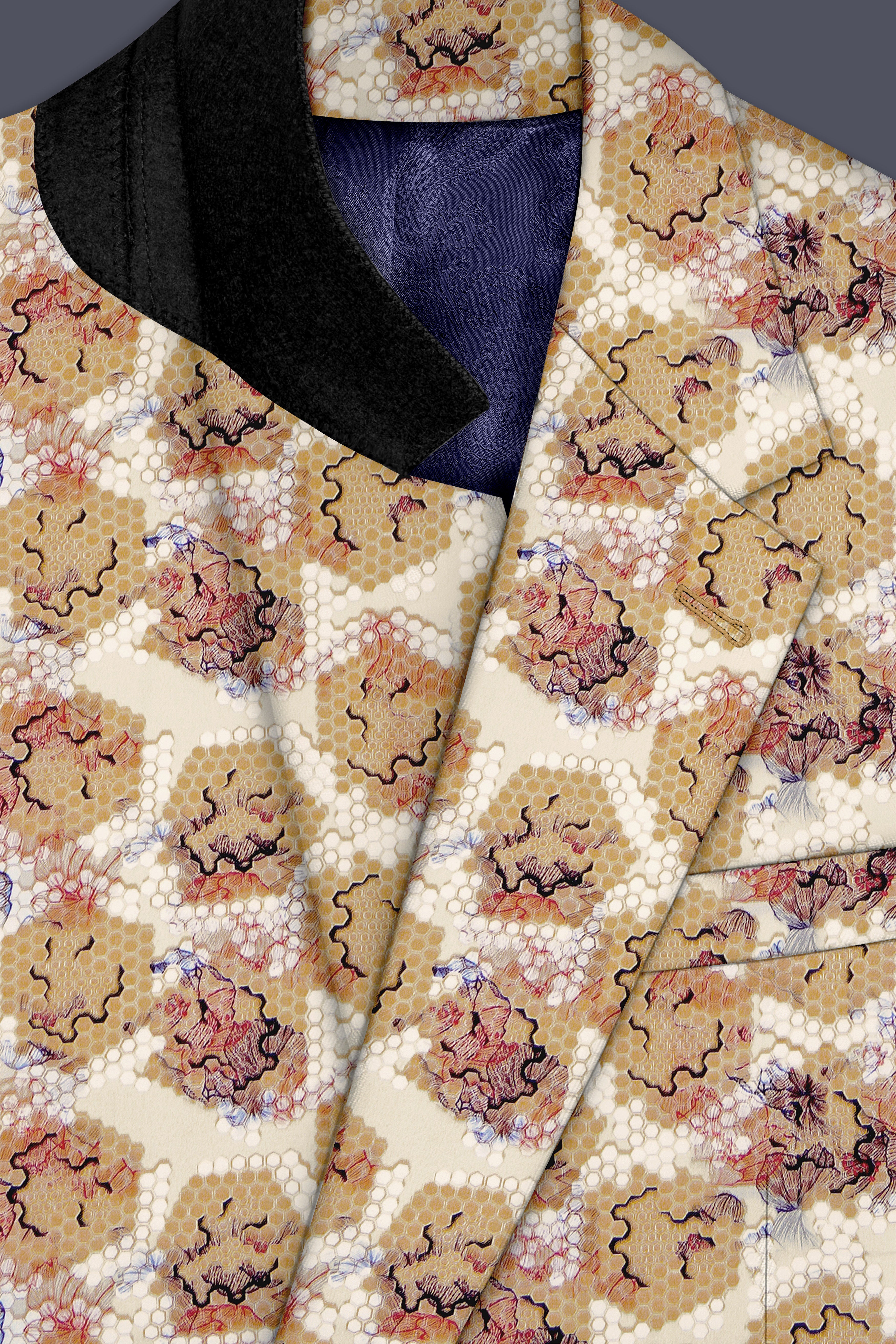 Cream Honeycomb Print Premium Designer Blazer