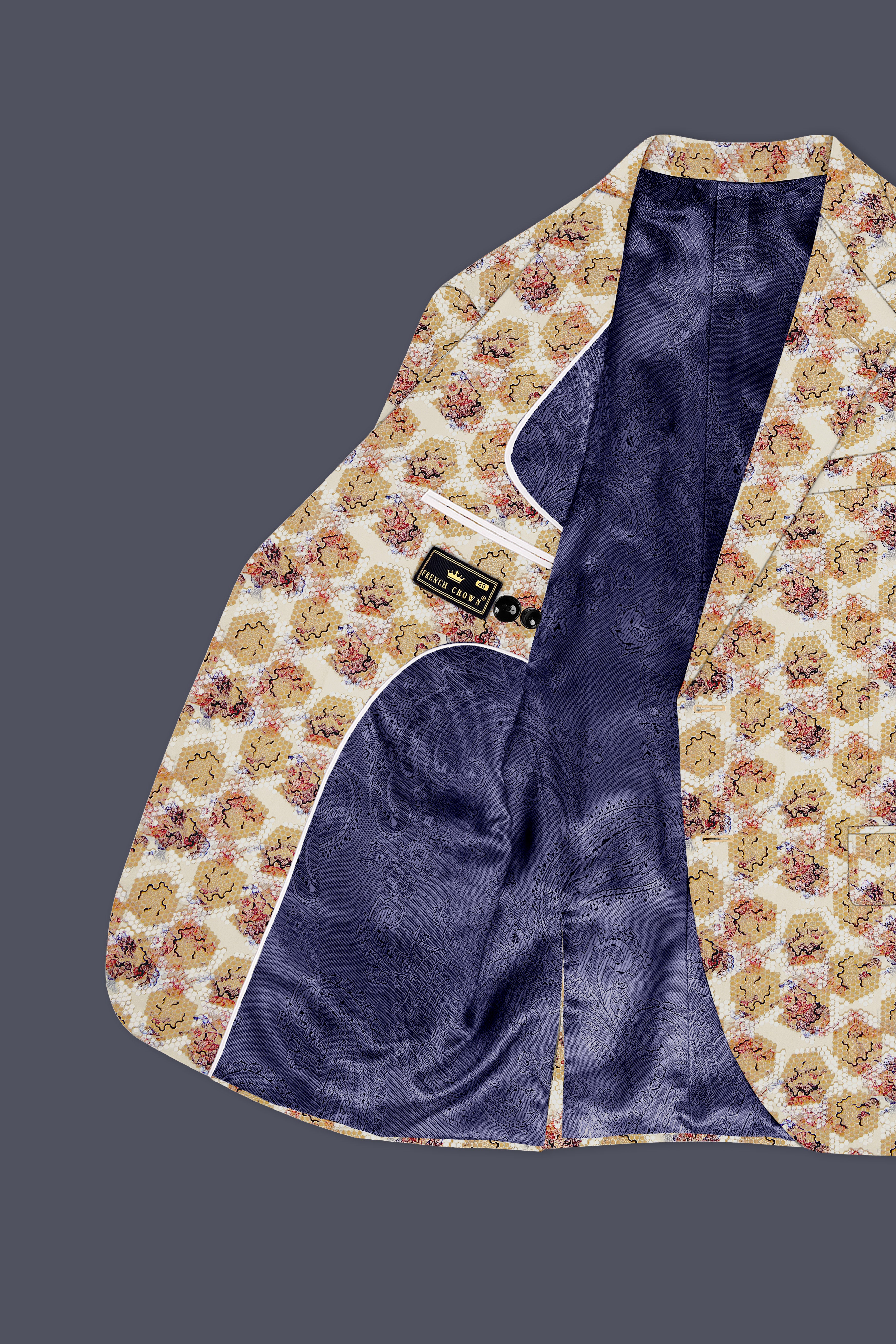 Cream Honeycomb Print Premium Designer Blazer