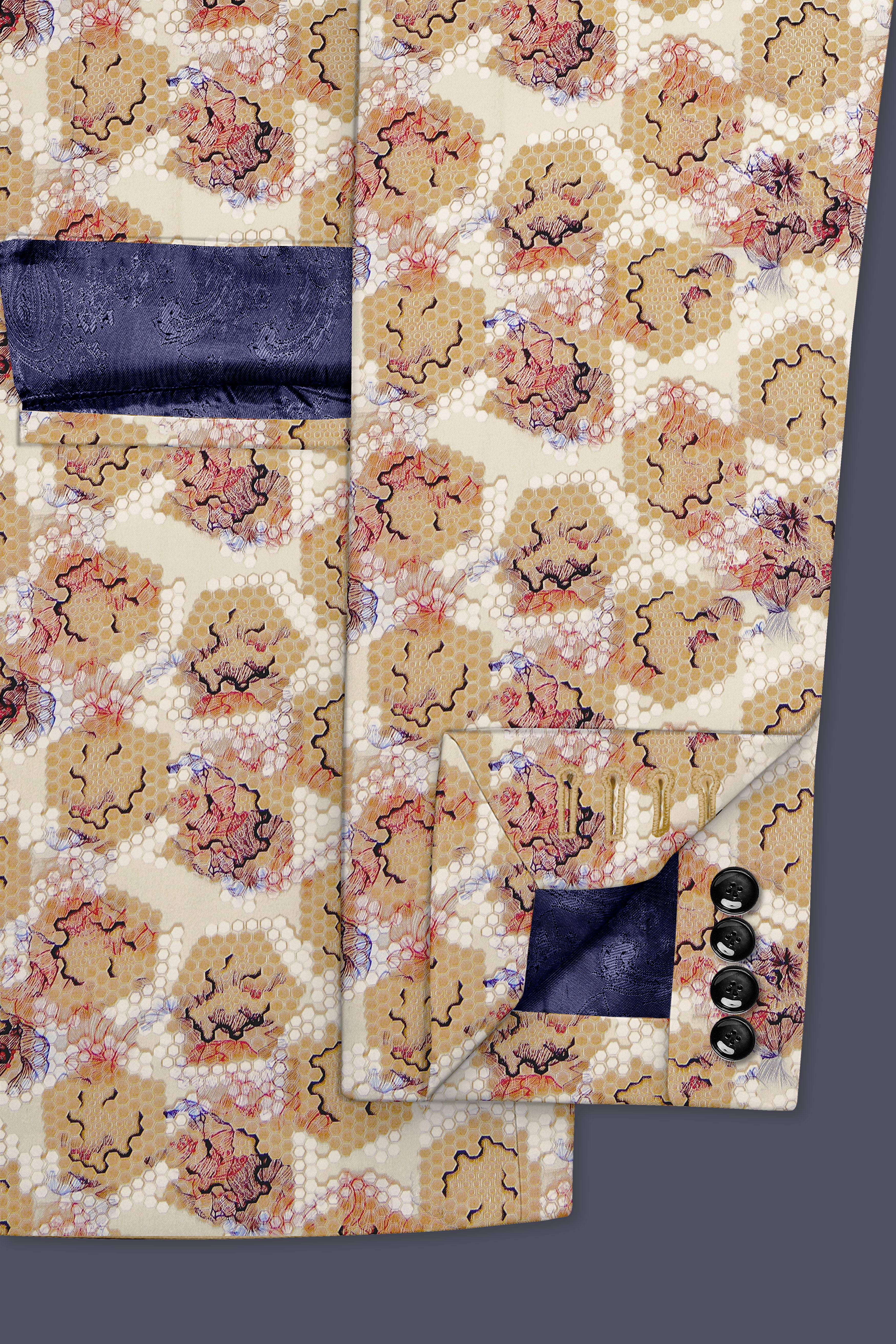 Cream Honeycomb Print Premium Designer Blazer