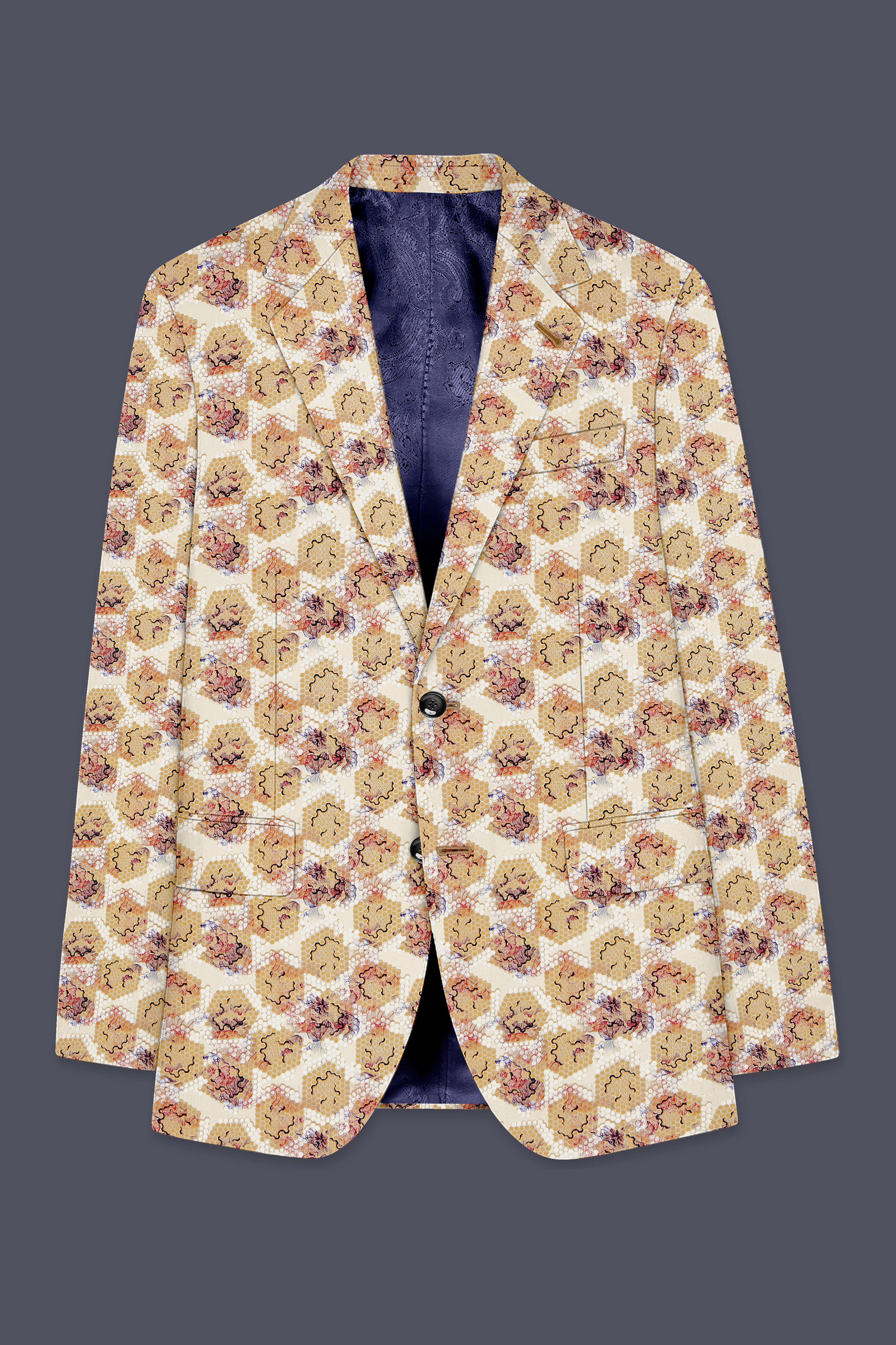 Cream Honeycomb Print Premium Designer Blazer