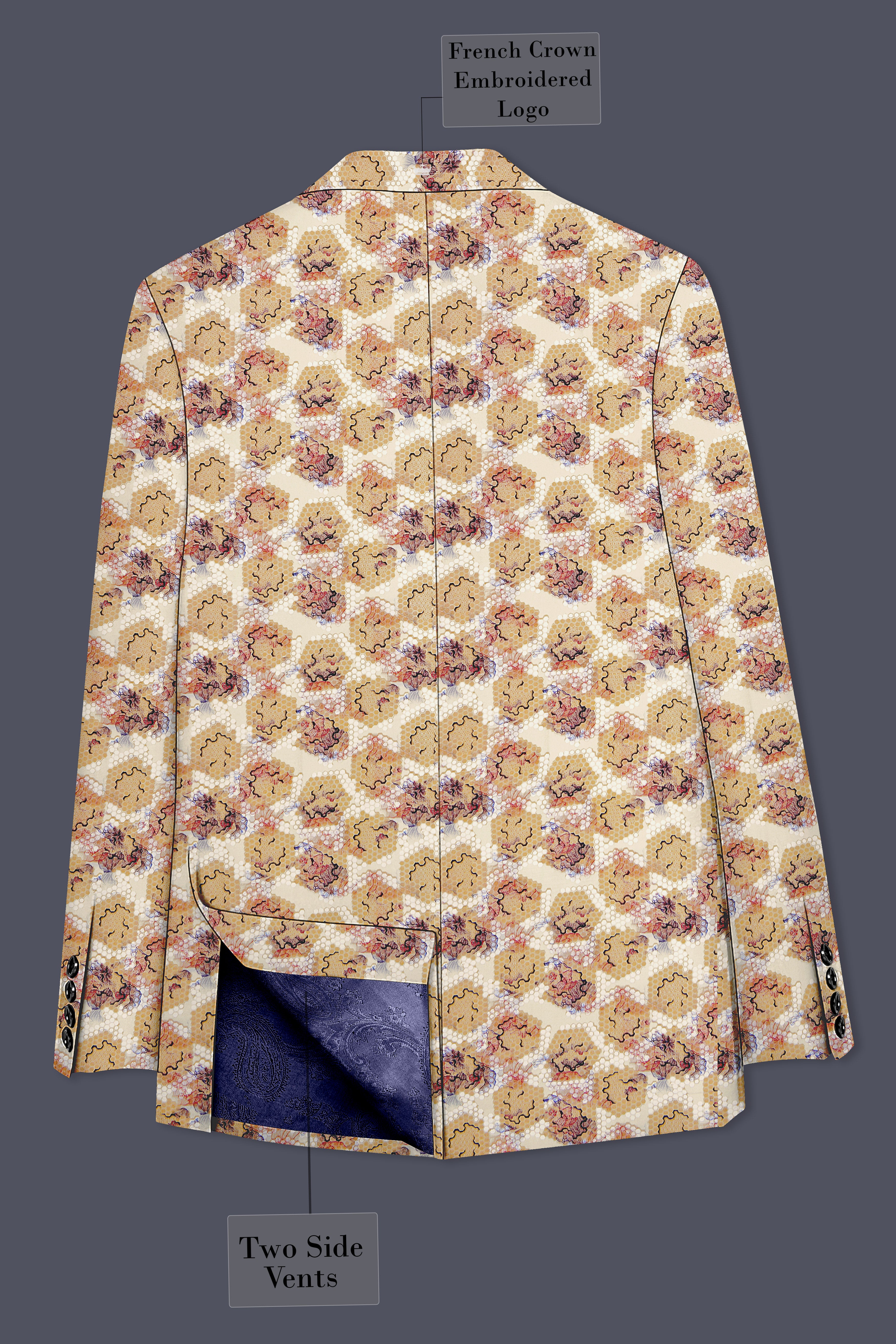 Cream Honeycomb Print Premium Designer Blazer