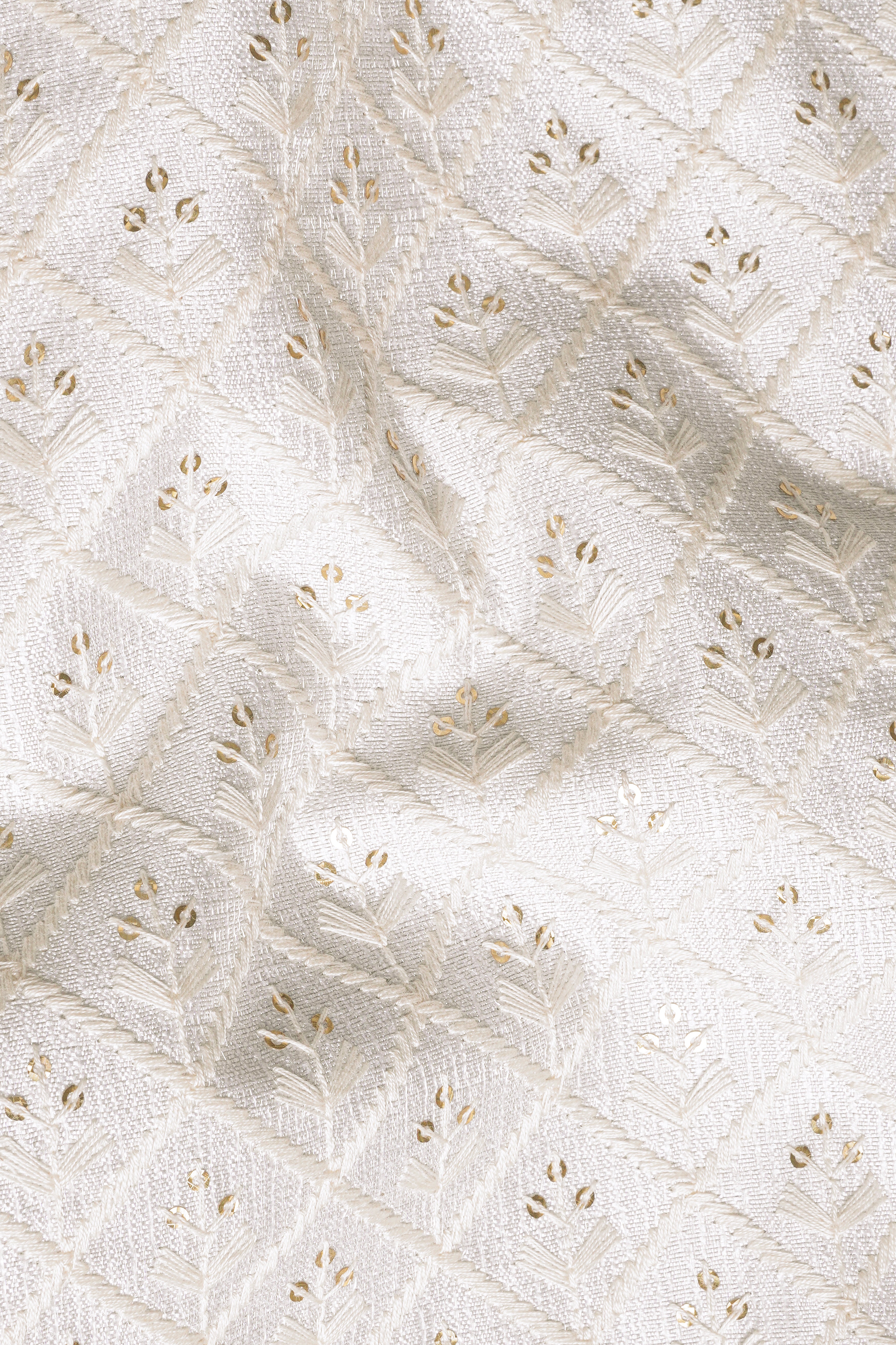 Bright White and Bone Beige Geometric Thread and Sequin Embroidered Cross Placket Bandhgala Jodhpuri