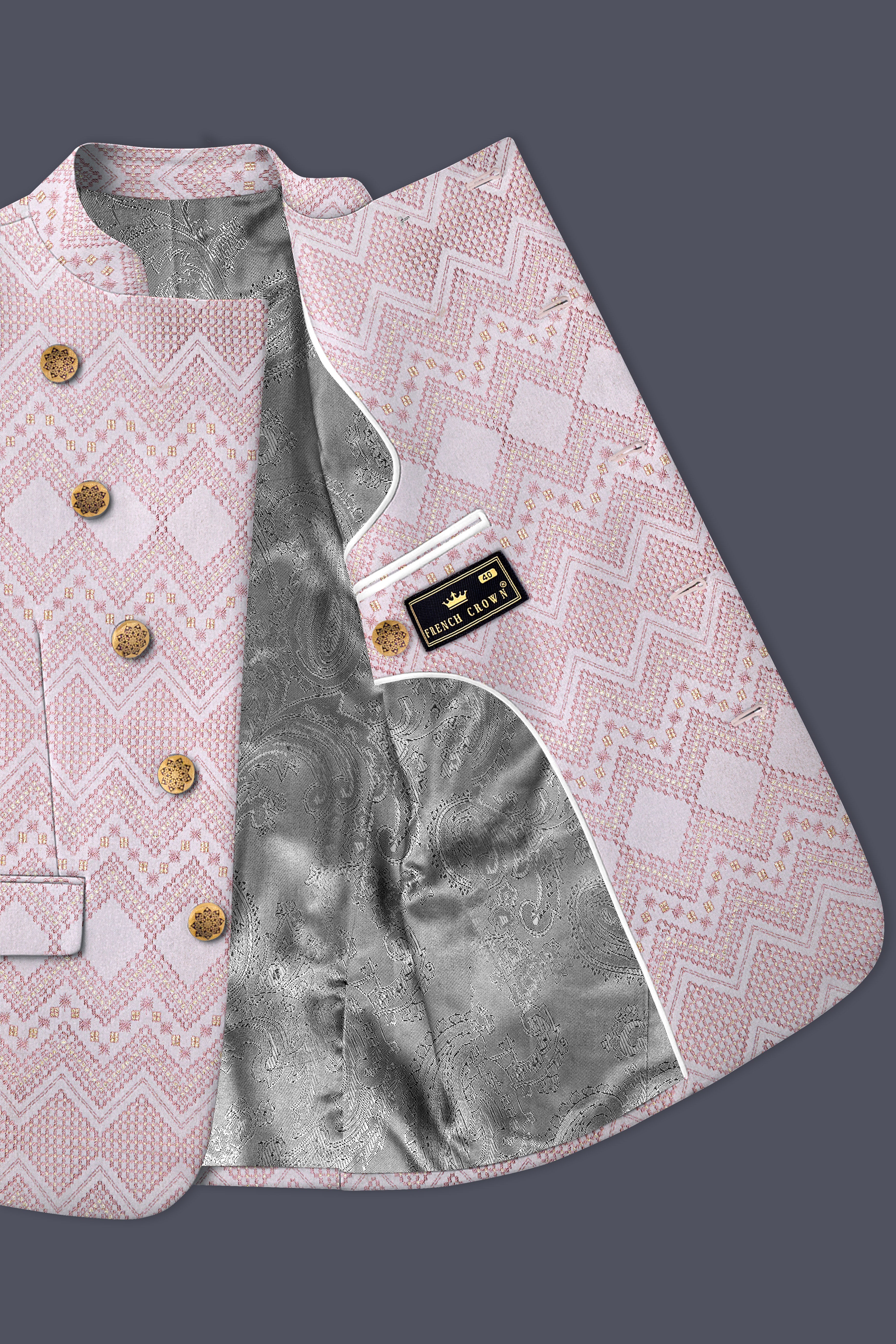 Blossom Pink Thread and Chevron Sequin Embroidered Cross Placket Bandhgala Jodhpuri