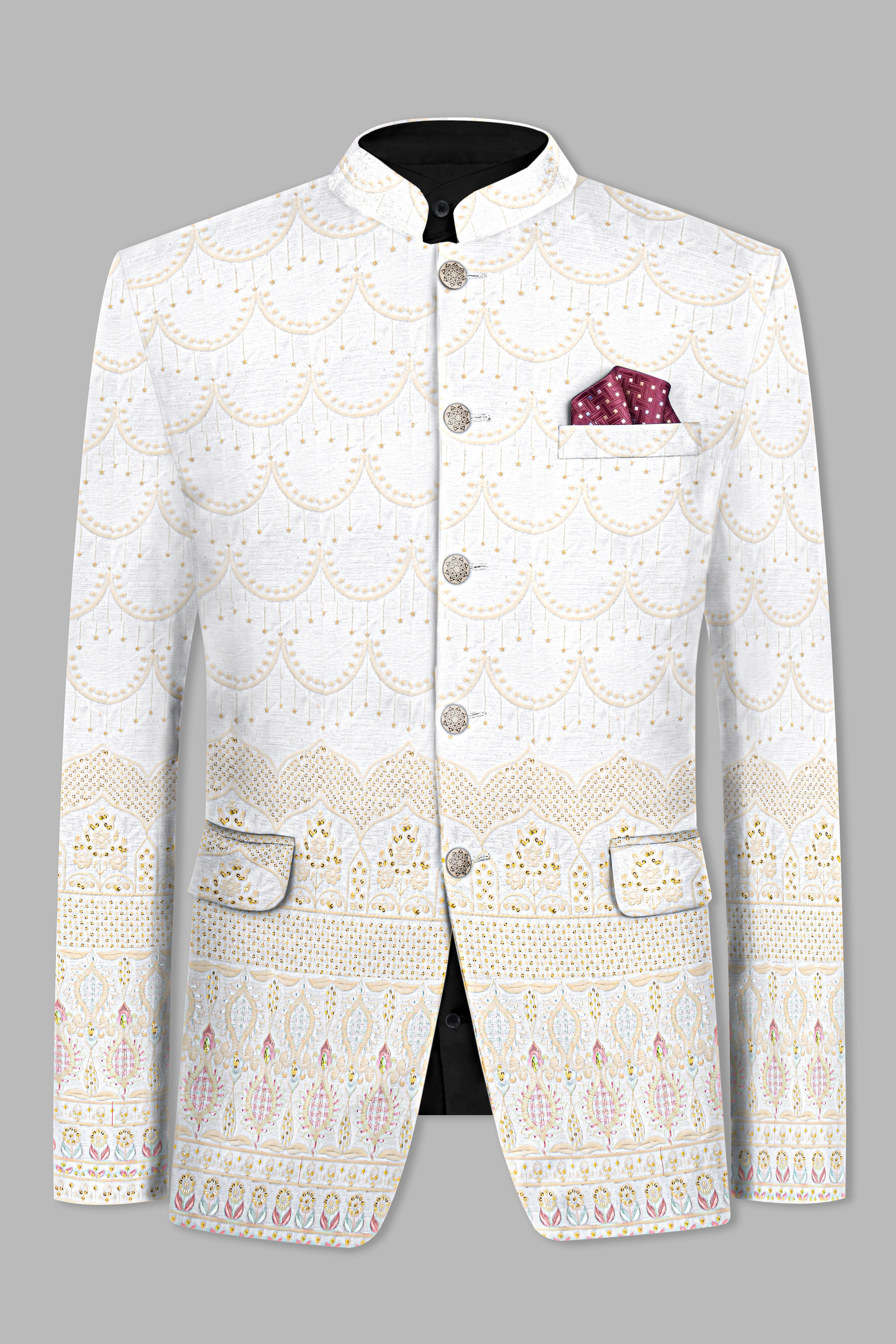 Sand Cream Sequin and Thread Embroidered Bandhgala Jodhpuri BL3539-BG-36, BL3539-BG-38, BL3539-BG-40, BL3539-BG-42, BL3539-BG-44, BL3539-BG-46, BL3539-BG-48, BL3539-BG-50, BL3539-BG-52, BL3539-BG-54, BL3539-BG-56, BL3539-BG-58, BL3539-BG-60