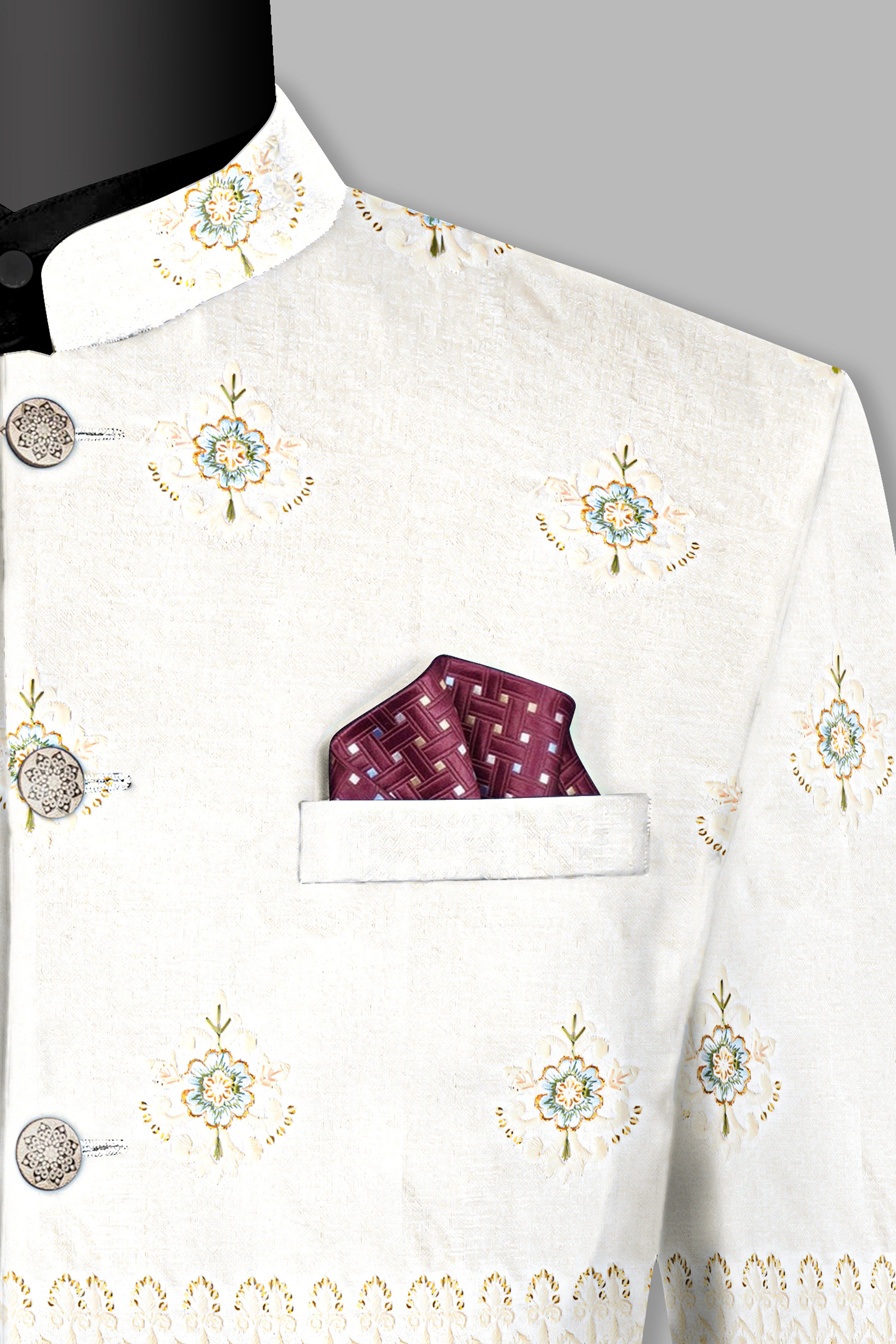 Eggshell Cream and Casper Blue Floral Thread and Sequin Embroidered Bandhgala Jodhpuri BL3542-BG-36, BL3542-BG-38, BL3542-BG-40, BL3542-BG-42, BL3542-BG-44, BL3542-BG-46, BL3542-BG-48, BL3542-BG-50, BL3542-BG-52, BL3542-BG-54, BL3542-BG-56, BL3542-BG-58, BL3542-BG-60