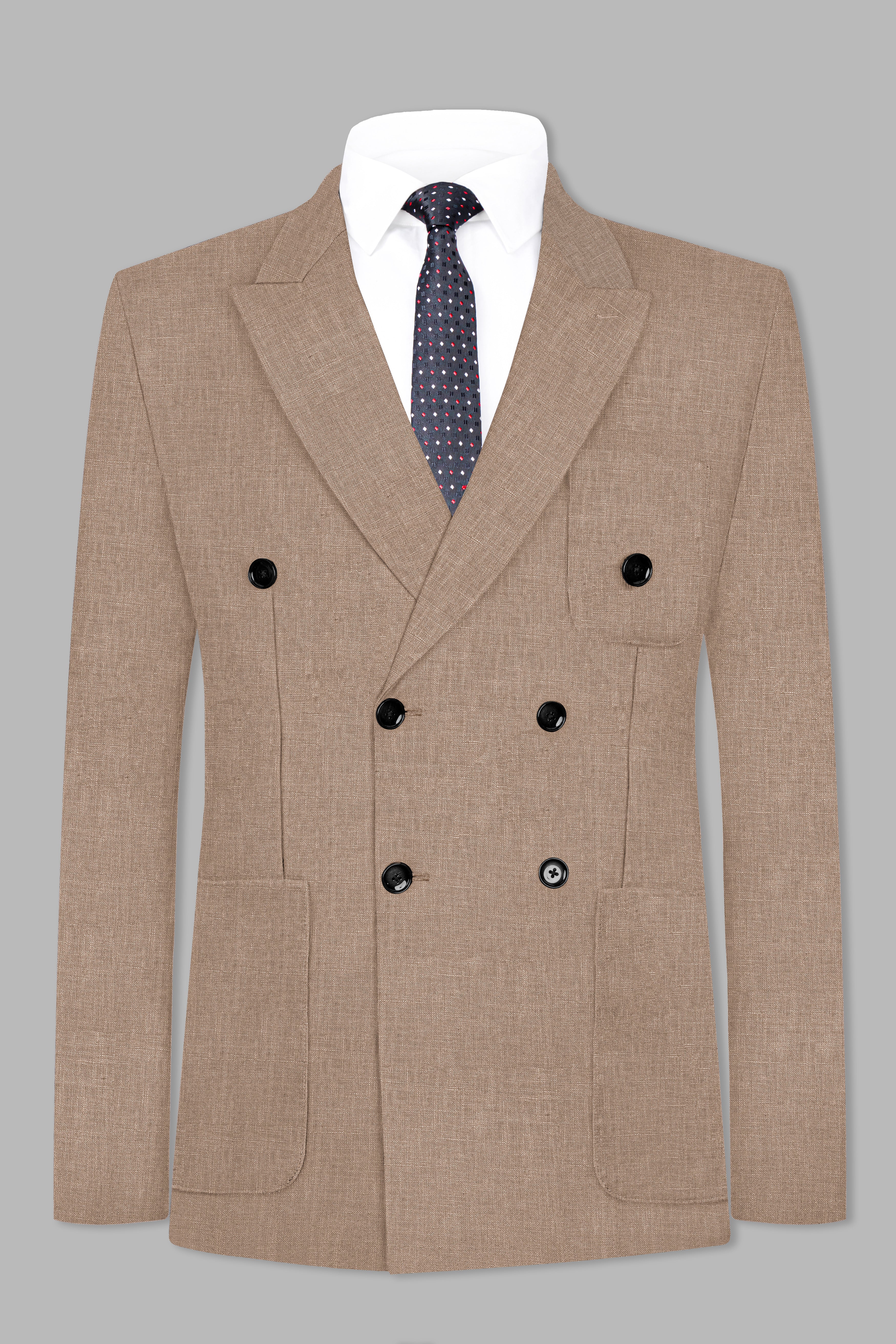 Oyster Brown Luxurious Linen Double Breasted Sports Blazer