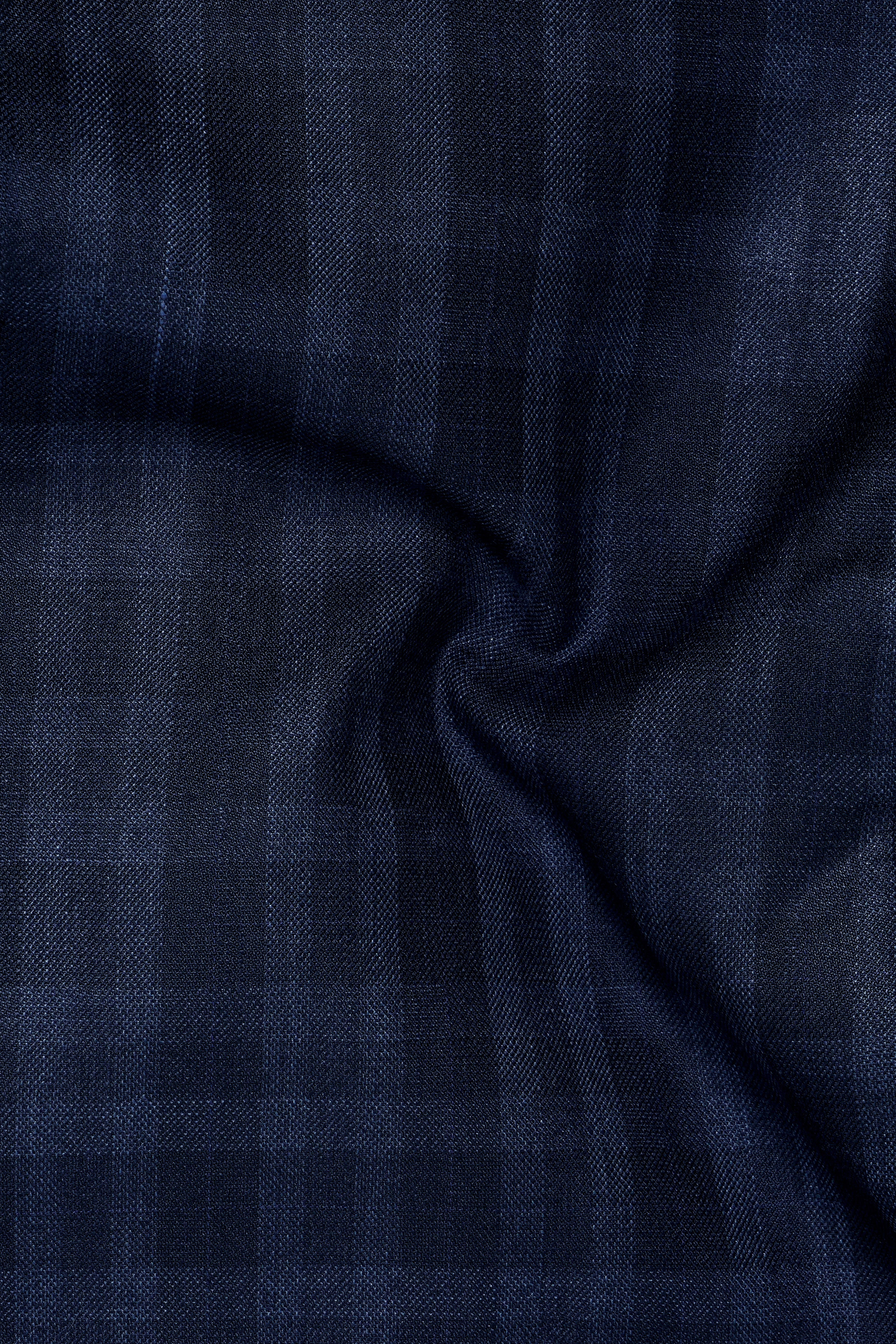 Baltic Blue Plaid Wool Rich Cross Placket Bandhgala Blazer