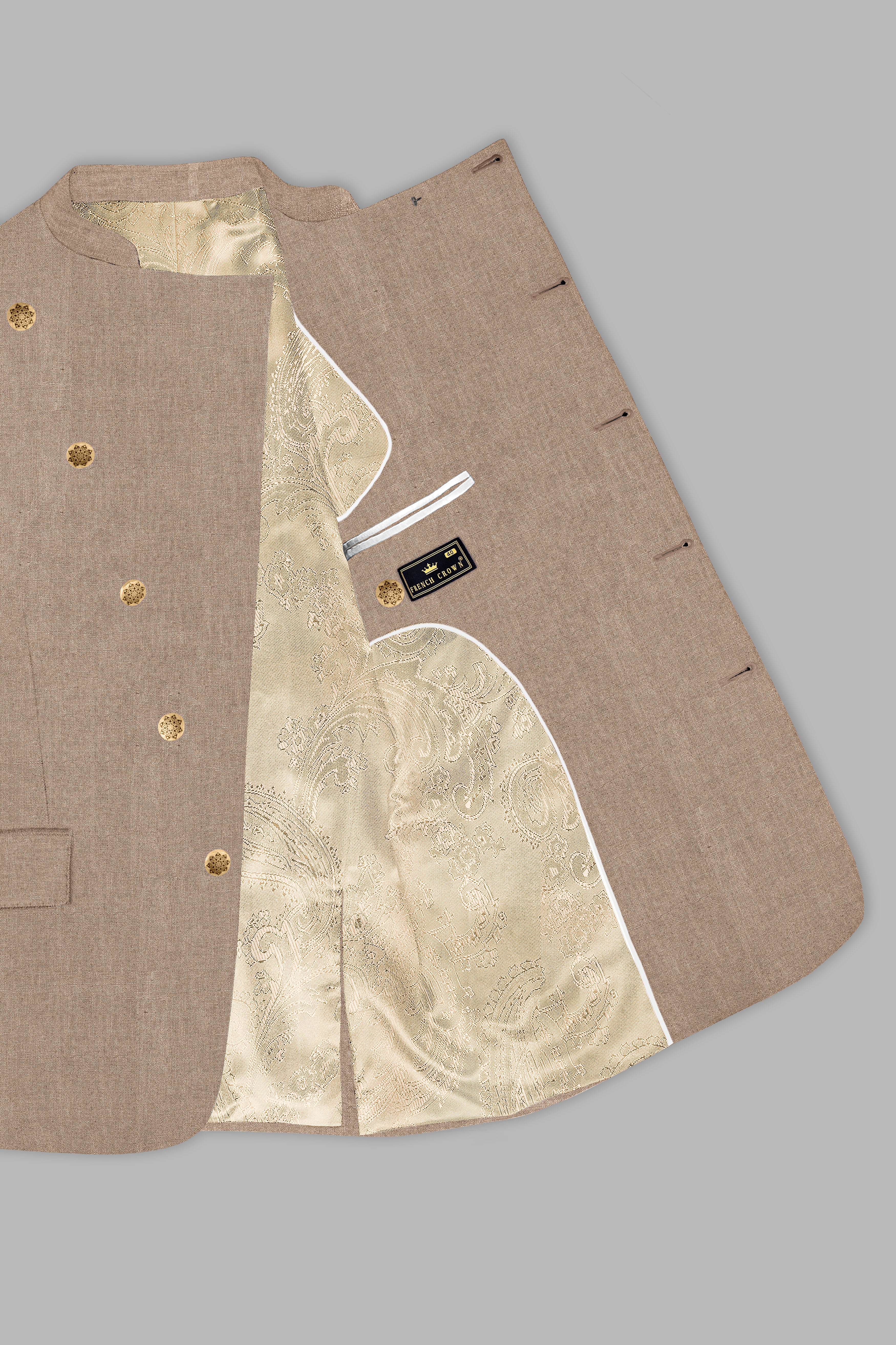 Beaver Brown Cross Placket Bandhgala Luxurious Linen Blazer