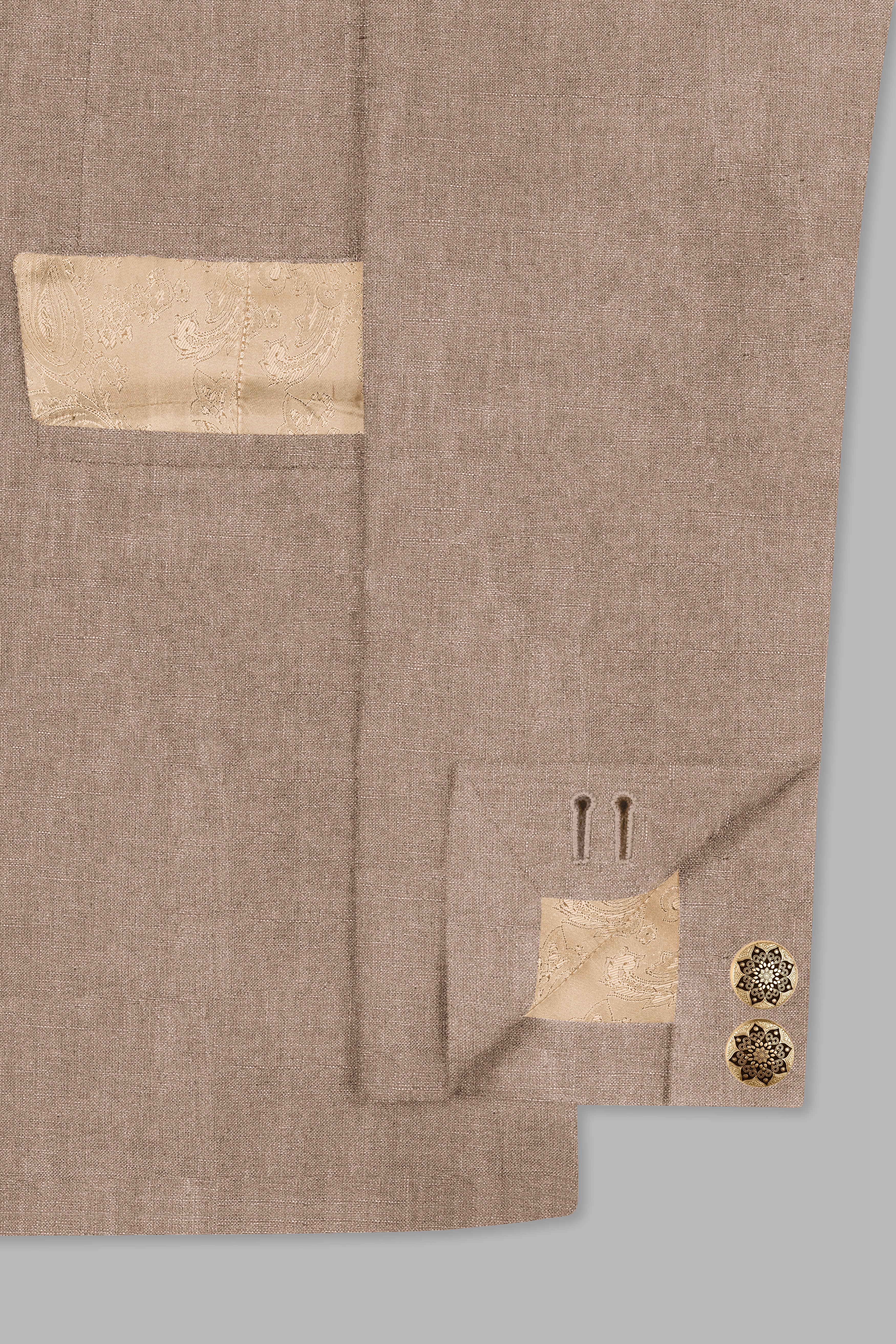 Beaver Brown Cross Placket Bandhgala Luxurious Linen Blazer