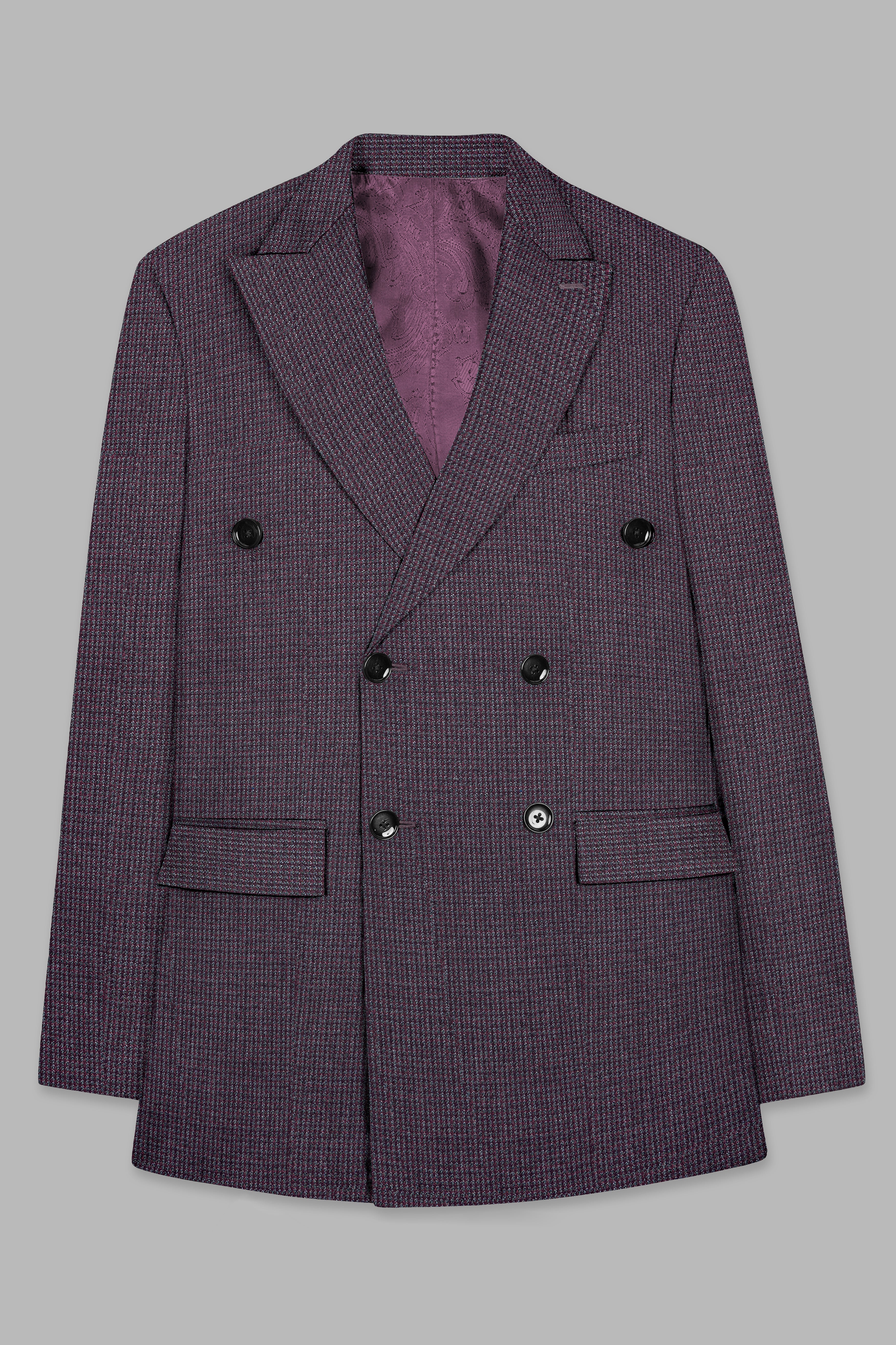 Thunder Purple Textured Wool Rich Double Breasted Suit