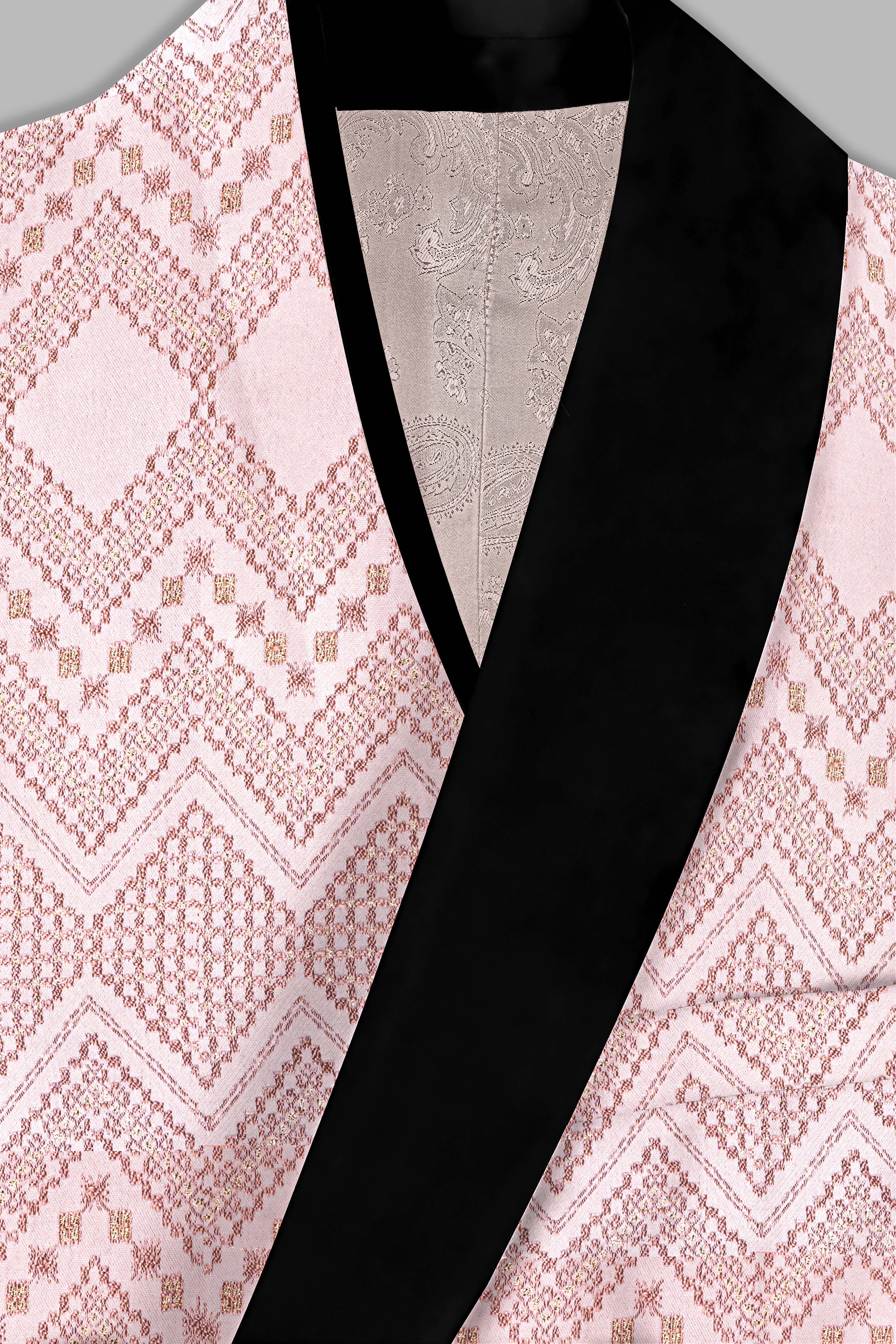 Blossom Pink Thread and Chevron Sequin Embroidered Tuxedo Blazer BL3688-BKL-36, BL3688-BKL-38, BL3688-BKL-40, BL3688-BKL-42, BL3688-BKL-44, BL3688-BKL-46, BL3688-BKL-48, BL3688-BKL-50, BL3688-BKL-52, BL3688-BKL-54, BL3688-BKL-56, BL3688-BKL-58, BL3688-BKL-60