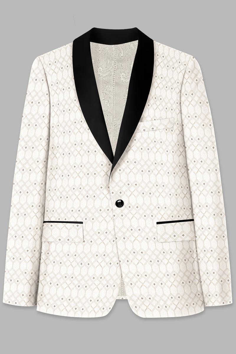 FANTASY CREAM TRELLIS JACQUARD WEAVE TUXEDO BLAZER