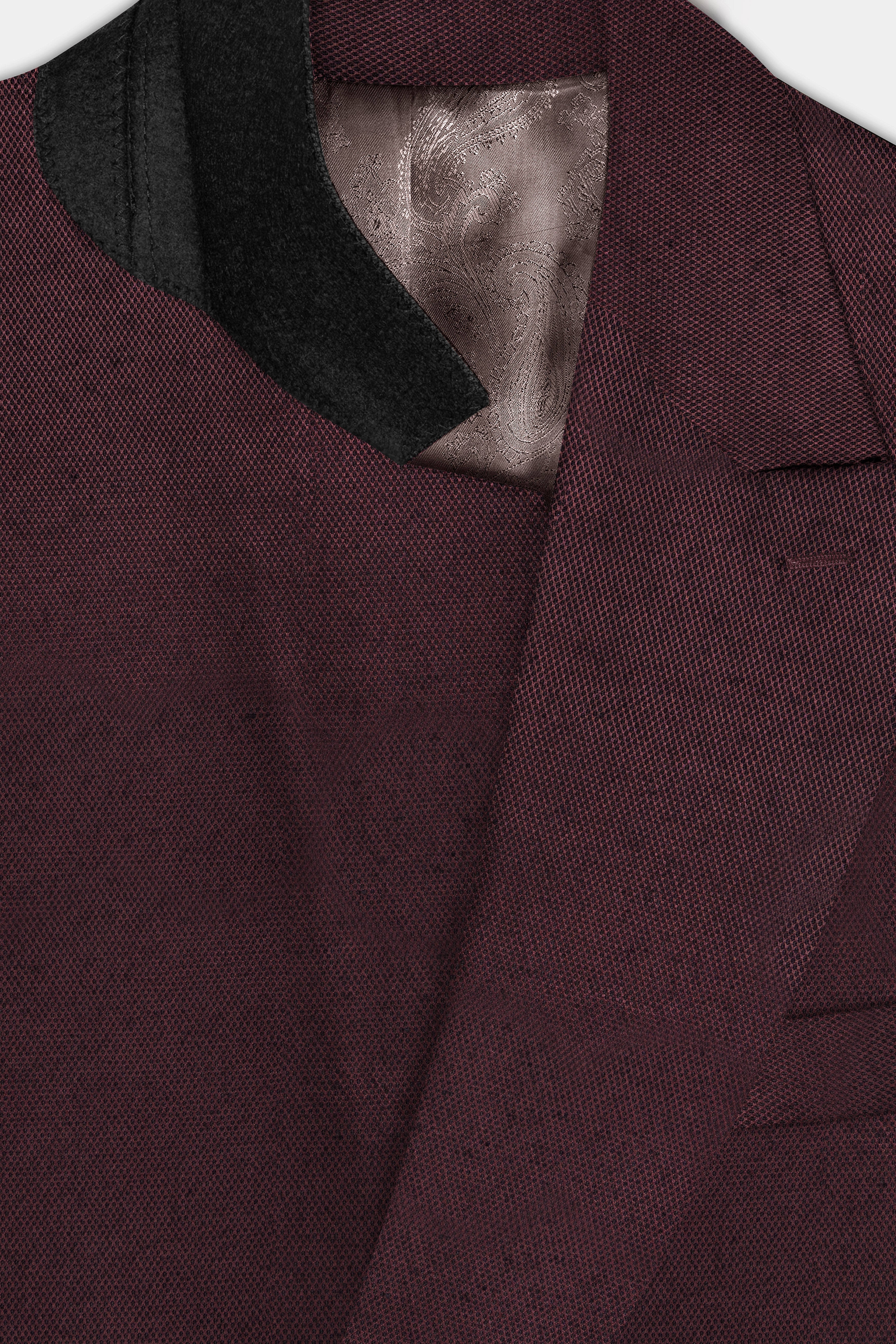 Eclipse Maroon Textured Wool Rich Double Breasted Blazer