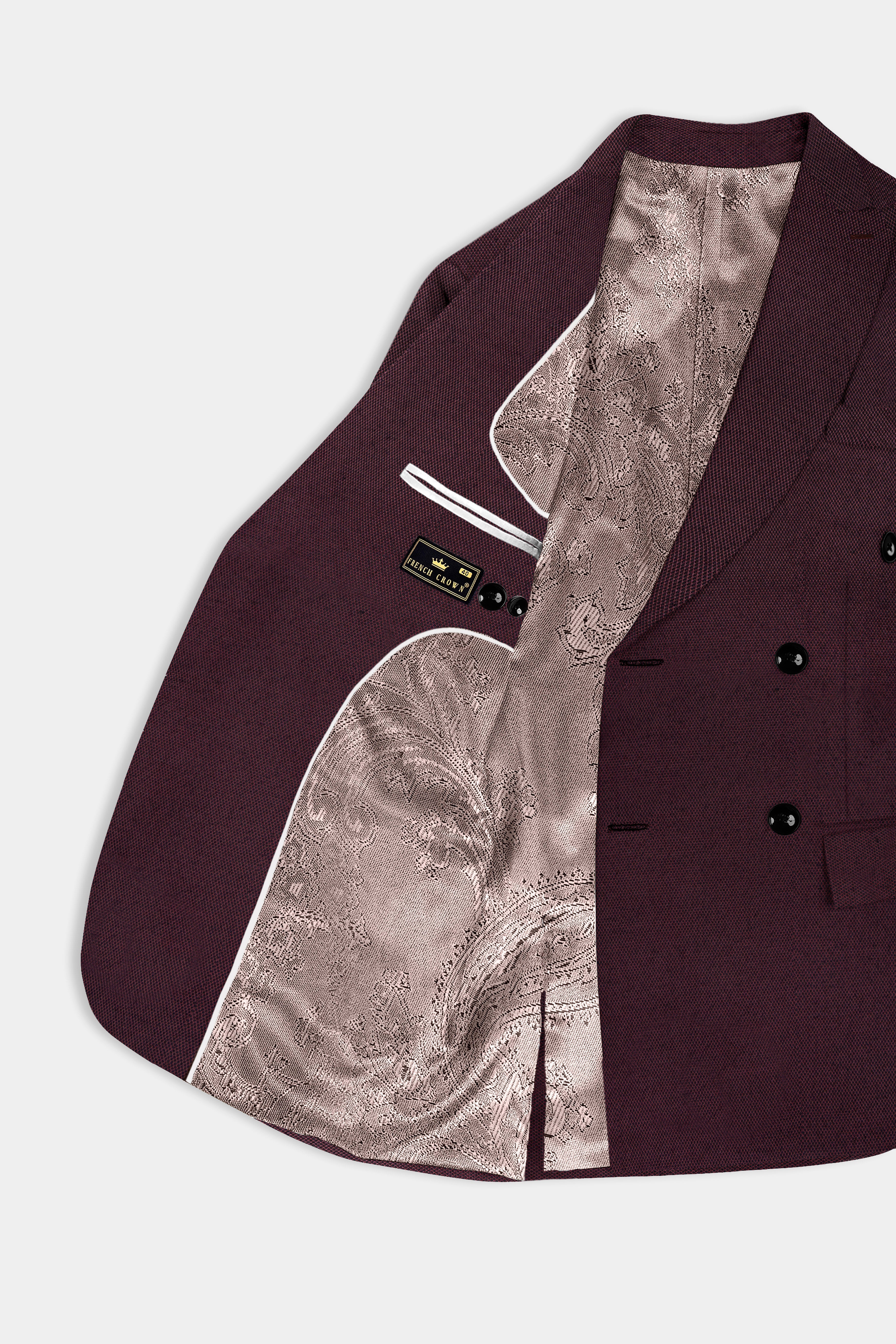 Eclipse Maroon Textured Wool Rich Double Breasted Blazer