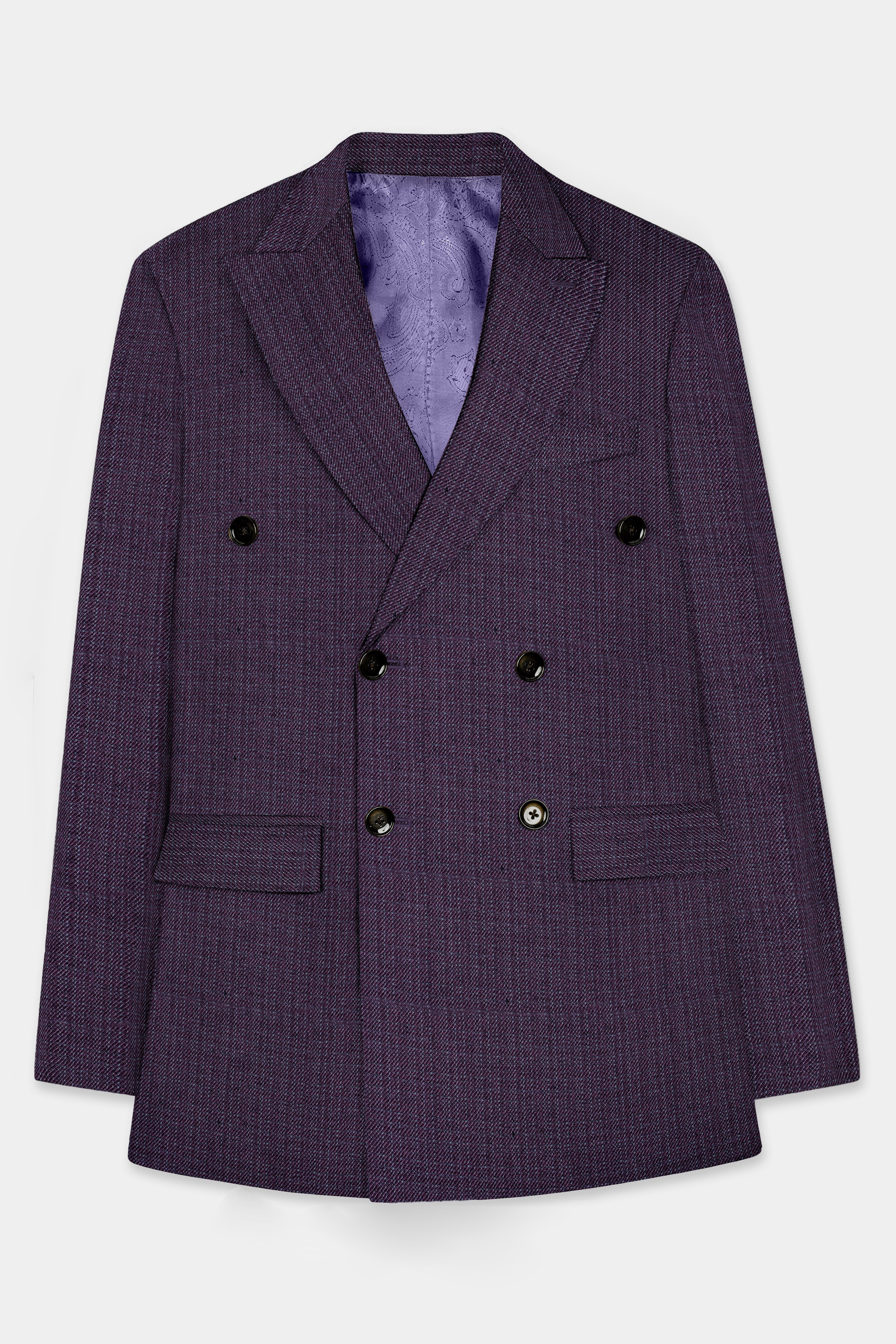 Blackcurrant Textured Wool Rich Double Breasted Blazer