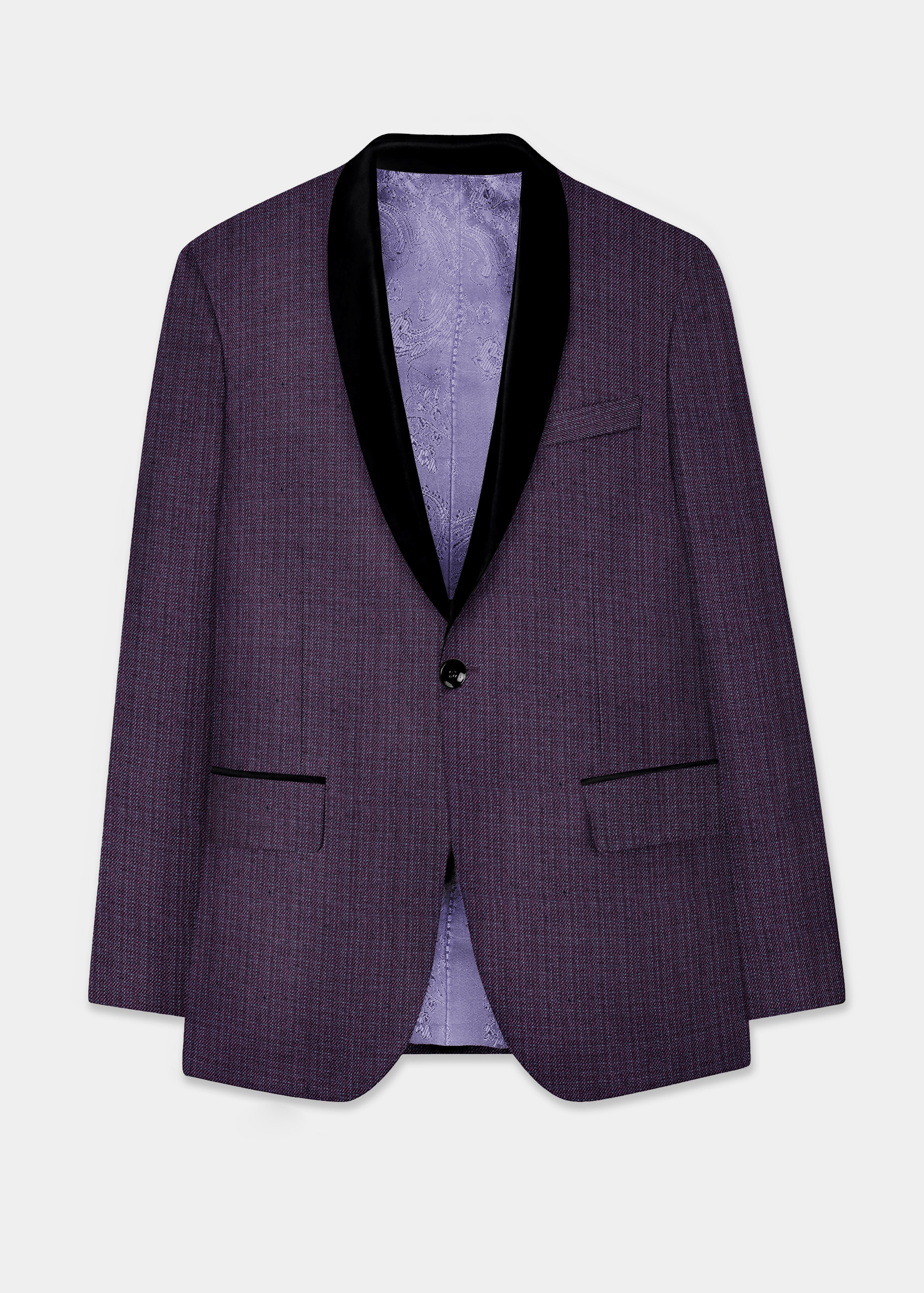 Blackcurrant Textured Wool Rich Tuxedo Blazer