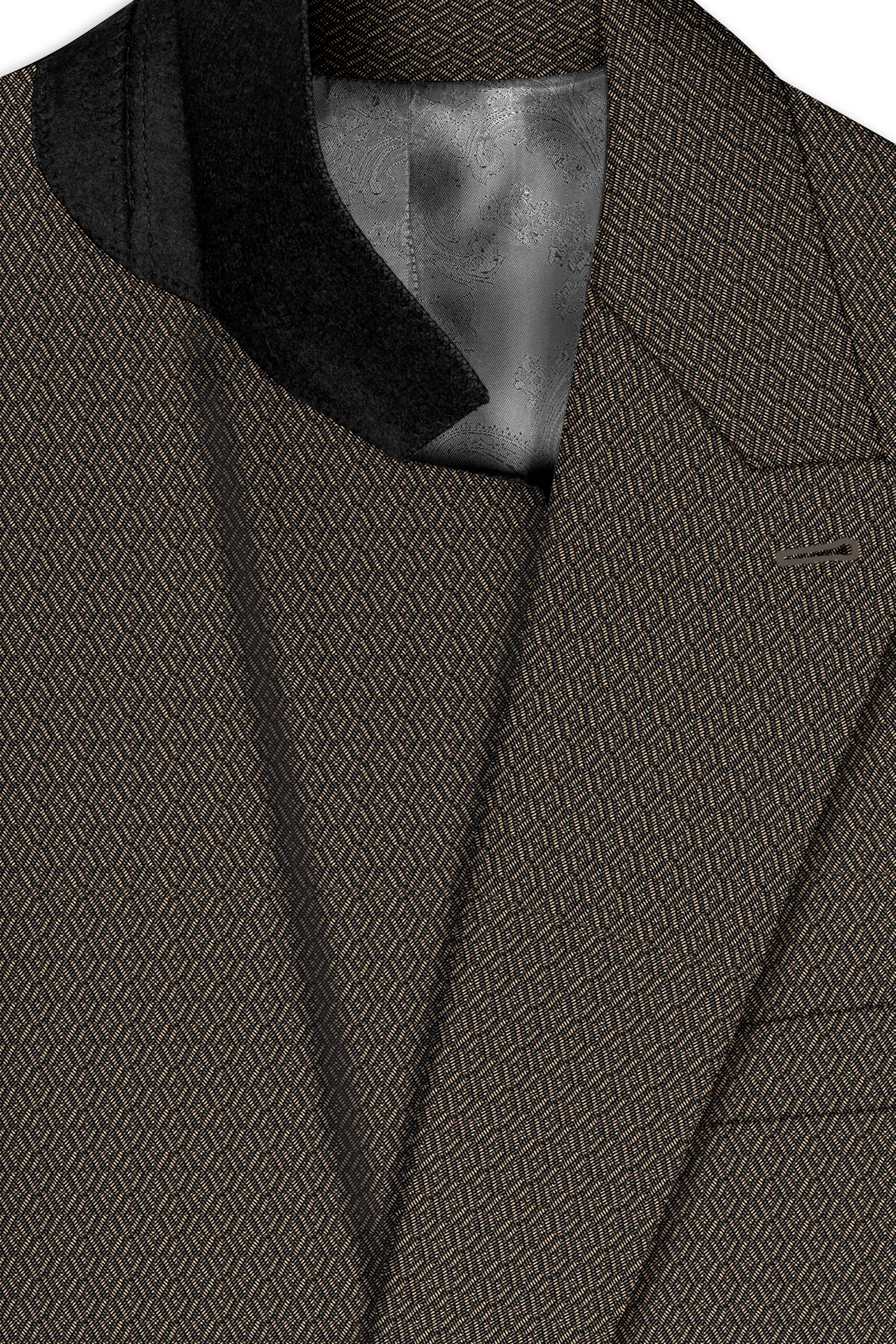 Wenge Brown Dobby Textured wool blend Double breasted Blazer