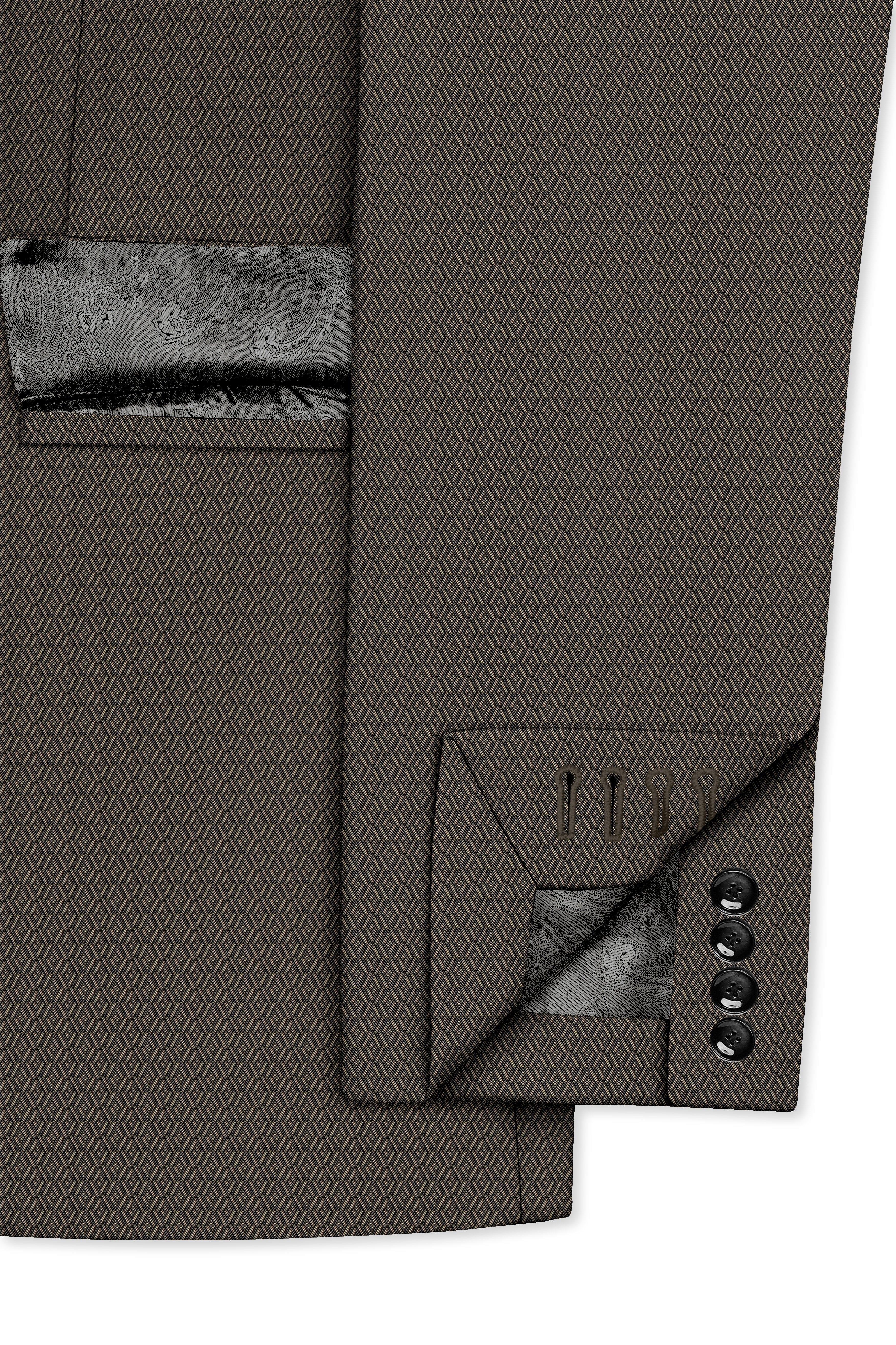 Wenge Brown Dobby Textured wool blend Double breasted Blazer
