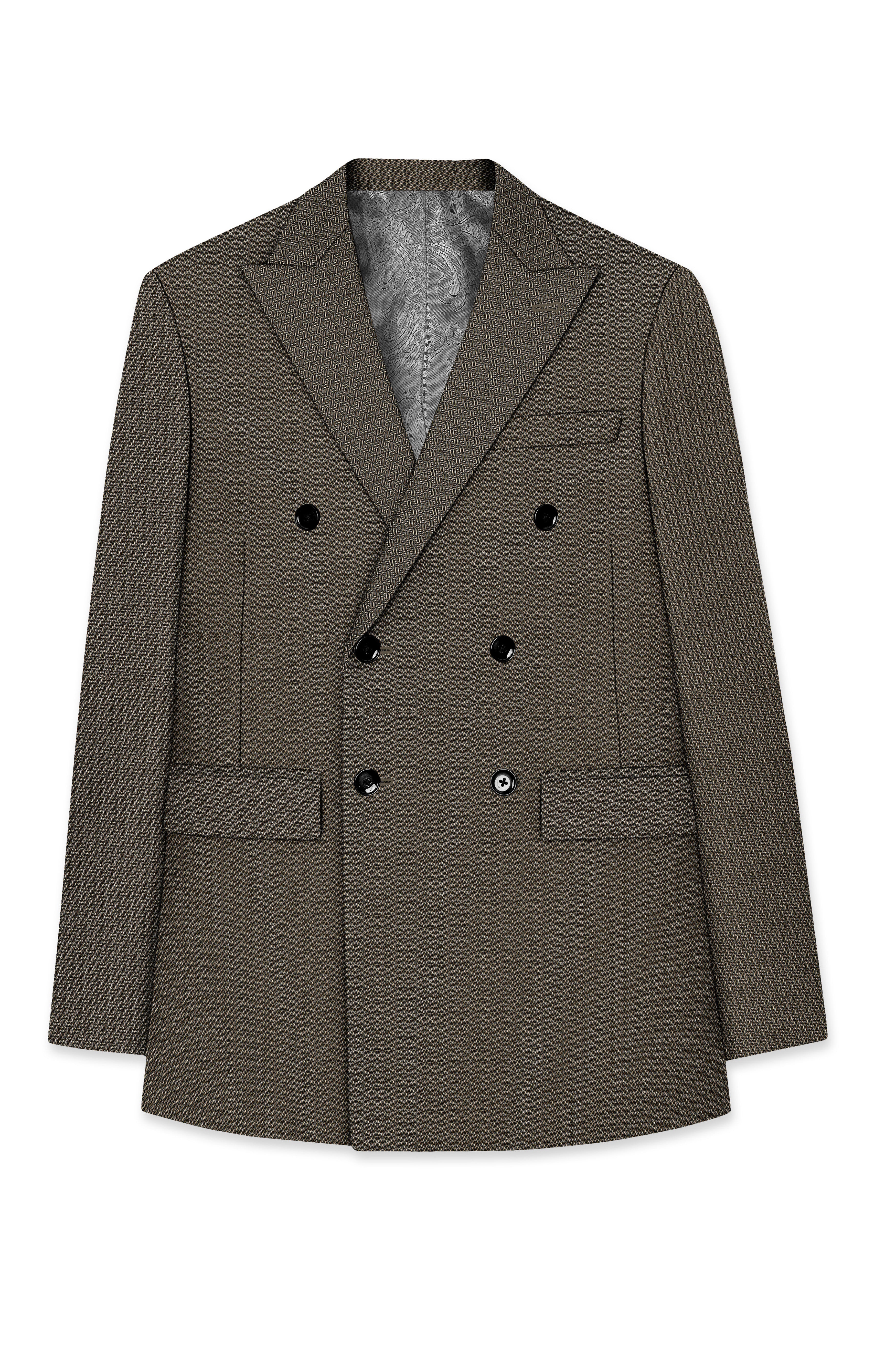 Wenge Brown Dobby Textured wool blend Double breasted Blazer
