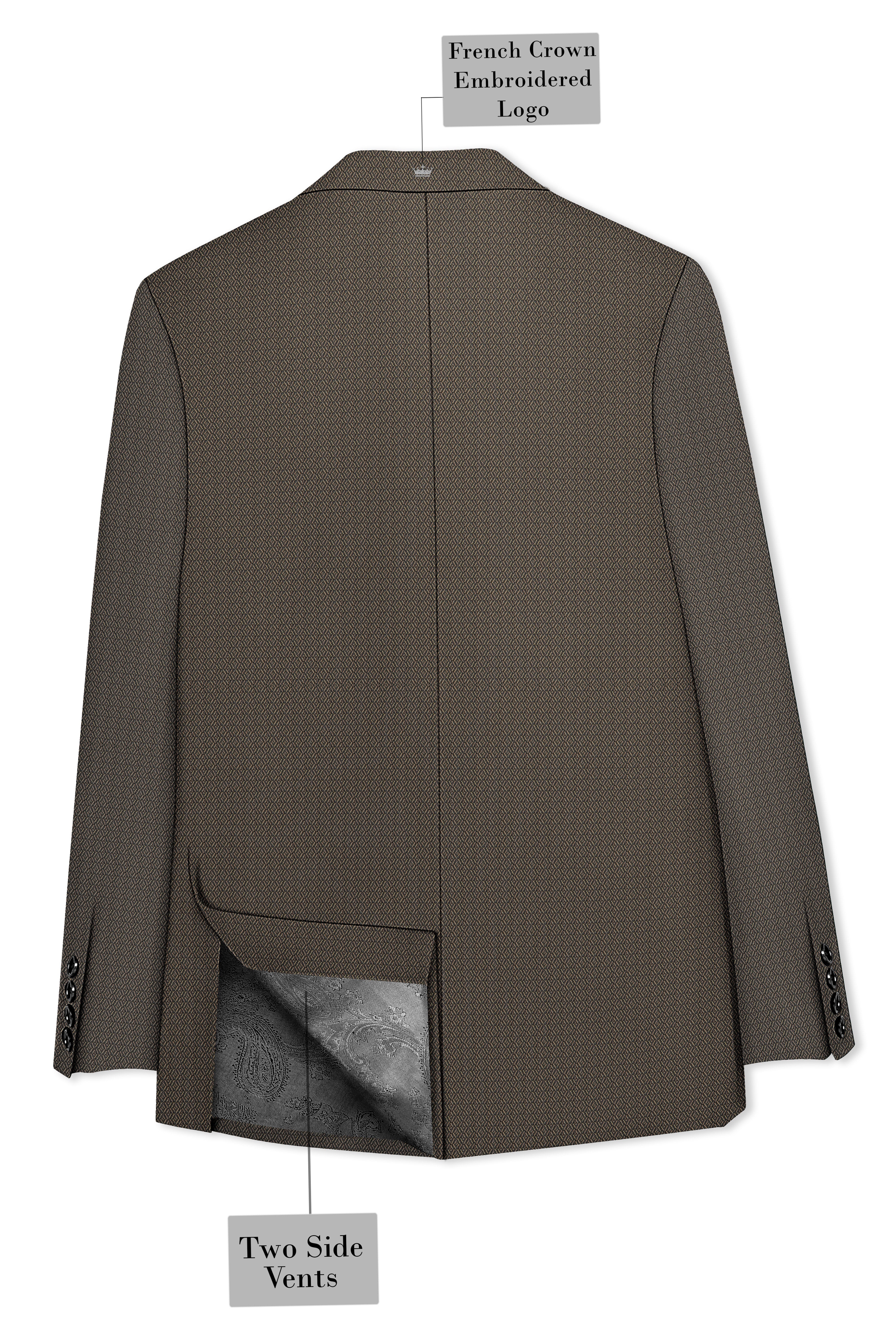 Wenge Brown Dobby Textured wool blend Double breasted Blazer