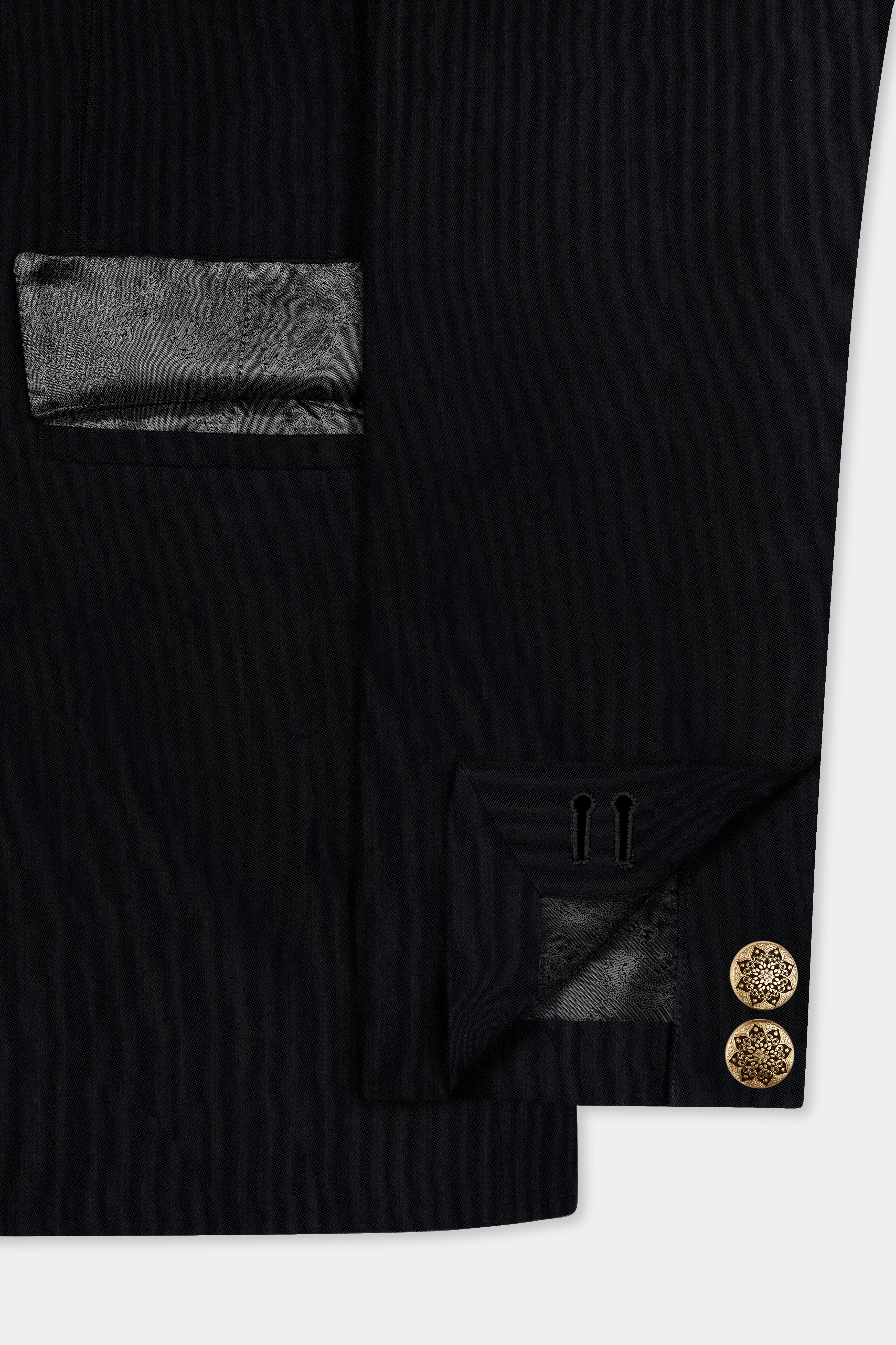 Jade Black Plain Solid Wool Blend Cross Placket Bandhgala Blazer