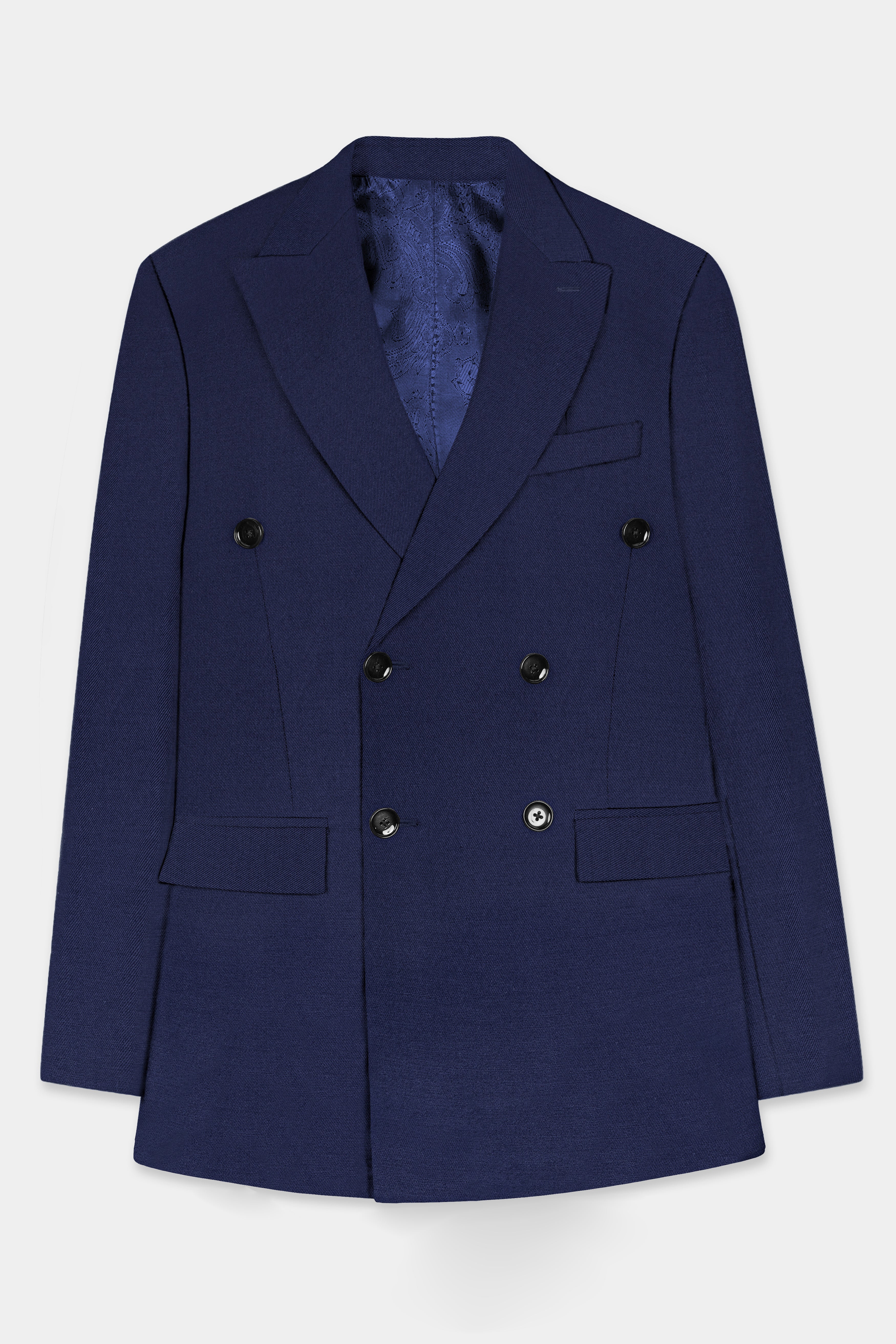 Tealish Blue Plain Solid Wool Blend Double Breasted Blazer